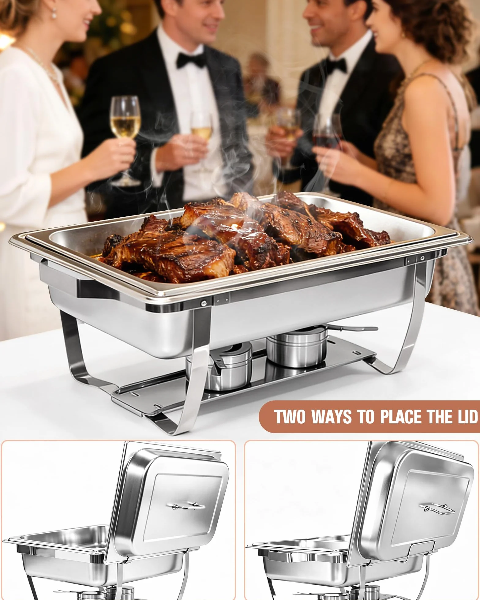 2PCS Fuentes Calientes para Buffet, 9L Bandeja para Buffet, Rectángulo con Tapa Enrollable - 2 Bandejas Grandes + 4 Pequeñas, Calientaplatos para Fiestas, Cumpleaños, Navidad, Eventos de Iglesia