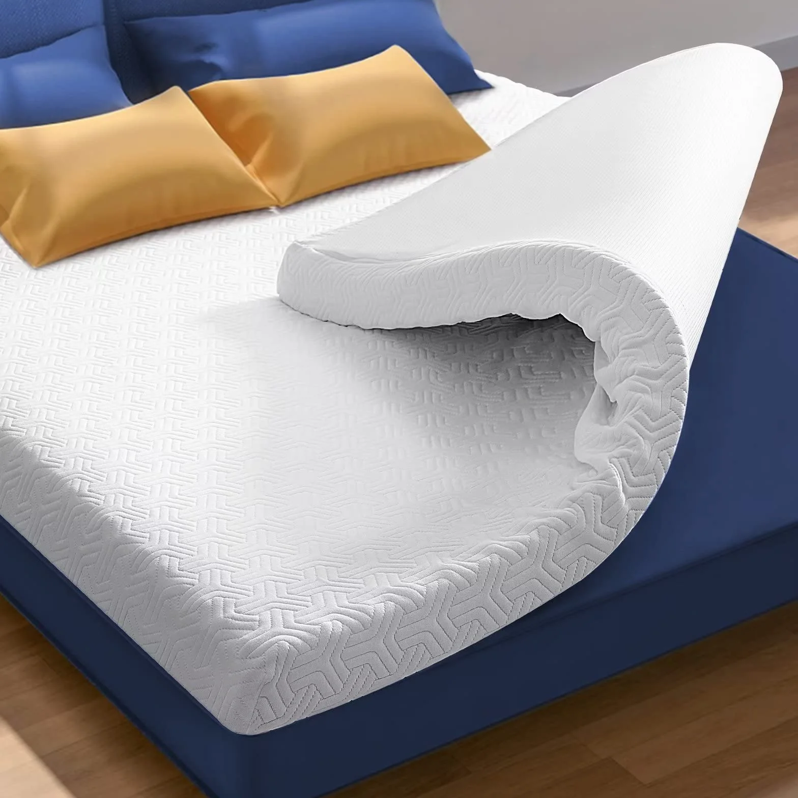 DUANDUAN Cubrecolchón 200 x 200 cm, H3/H2, espuma de gel, 200 x 200, certificado Oeko-Tex®, tejido 4D extraíble y lavable, 200 x 200 cm, base antideslizante, 7,5 cm de altura