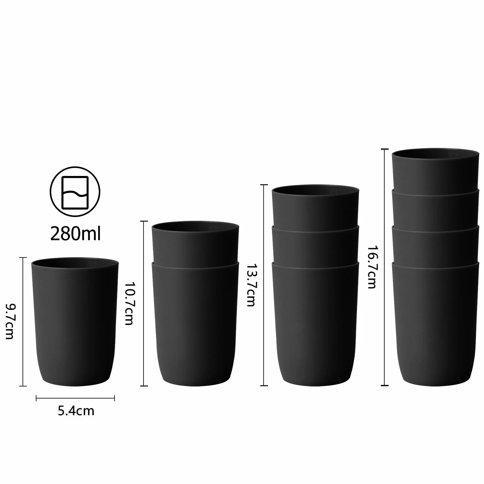 Vasos para cepillos de dientes apilables 4 unidades 280 ml negro