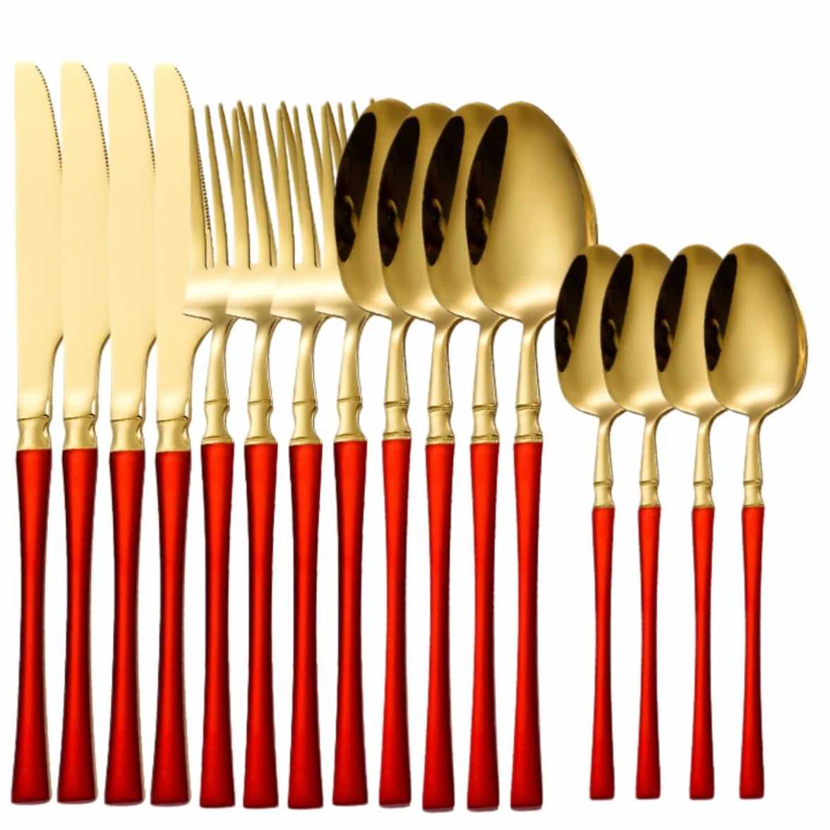 Cubiertos Acero Inoxidable 410 lgado Oro Rojo 4 Juegos | Cuchillo para carne tenedor y cuchara con mango pintado
