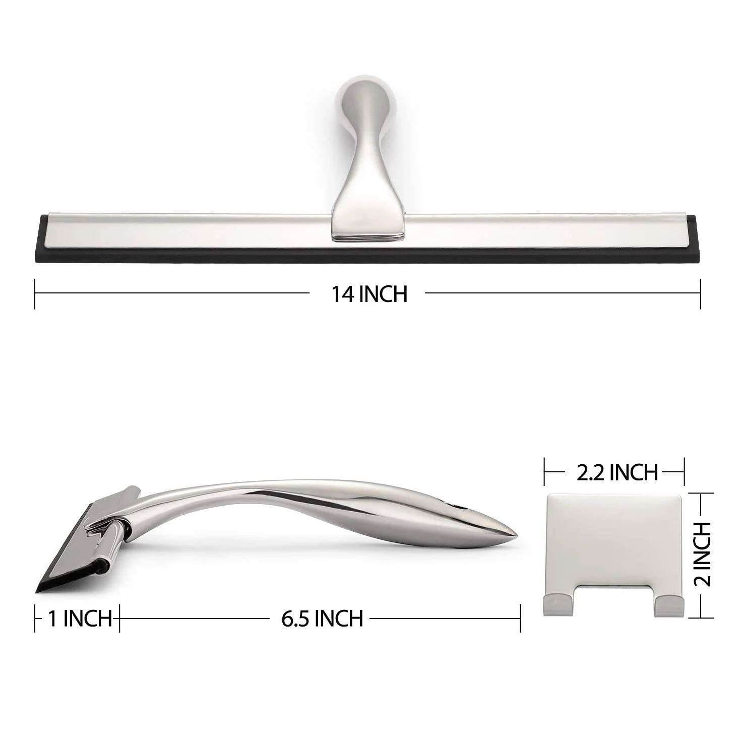 HIWARE - Enjuagador de goma multiusos para puertas de ducha, baño, ventana y luna de coche, acero inoxidable