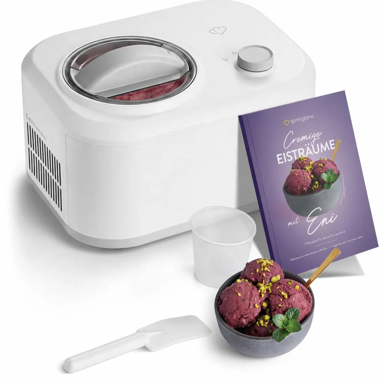 SPRINGLANE Máquina para hacer helados Eni 1 L con compresor autorefrigerante 100 W, máquina para hacer helados con recipiente para hielo extraíble