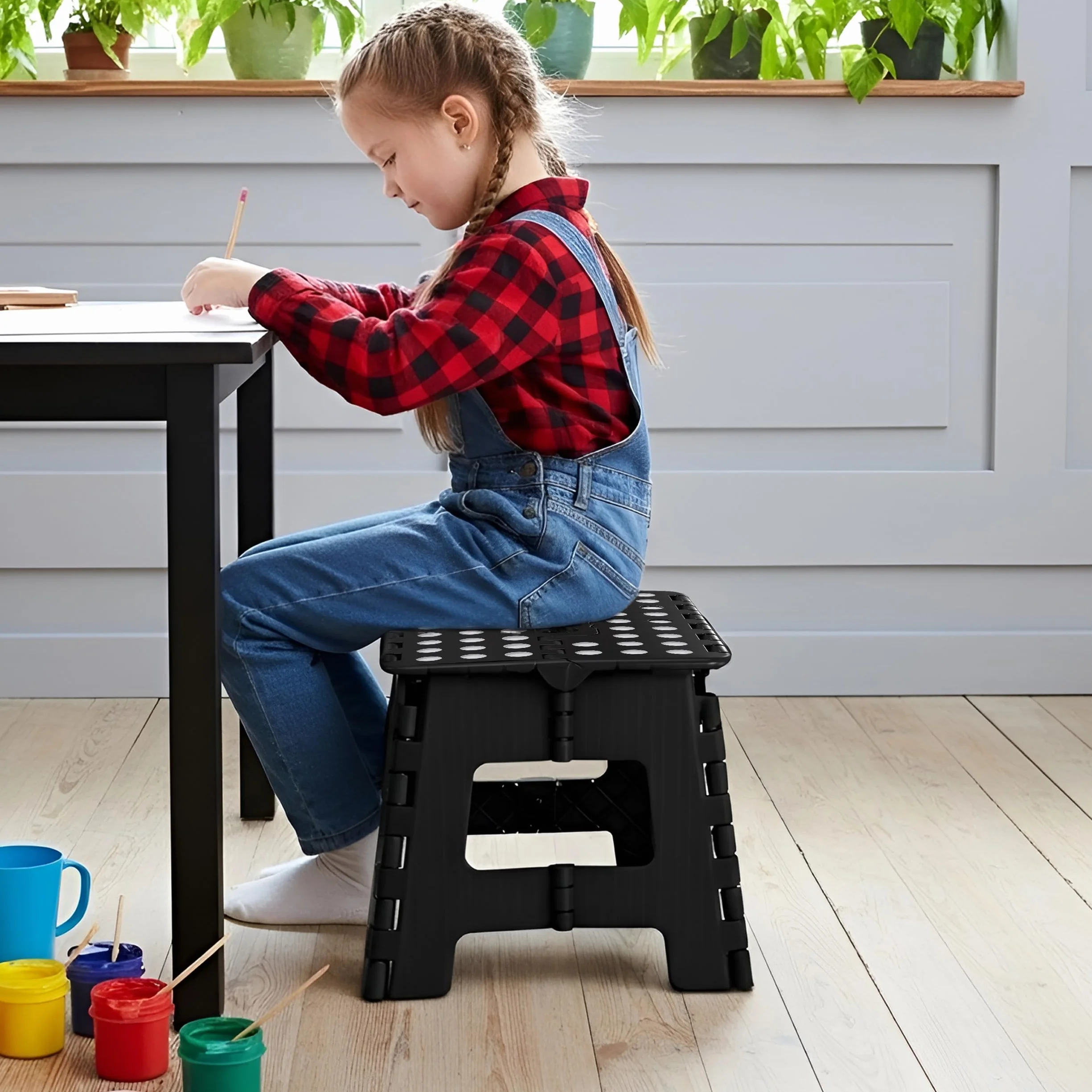 Utopia Home Taburete Plegable 9 Pulgadas, Antideslizante, Capacidad 300 lbs, Negro