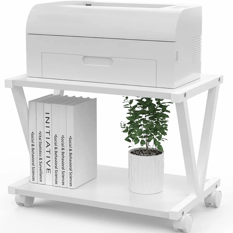 VEDECASA Soporte para impresora de escritorio de 2 niveles, debajo del escritorio, de madera, para impresora, estilo rústico industrial de granja, estante de almacenamiento de madera, organizador de