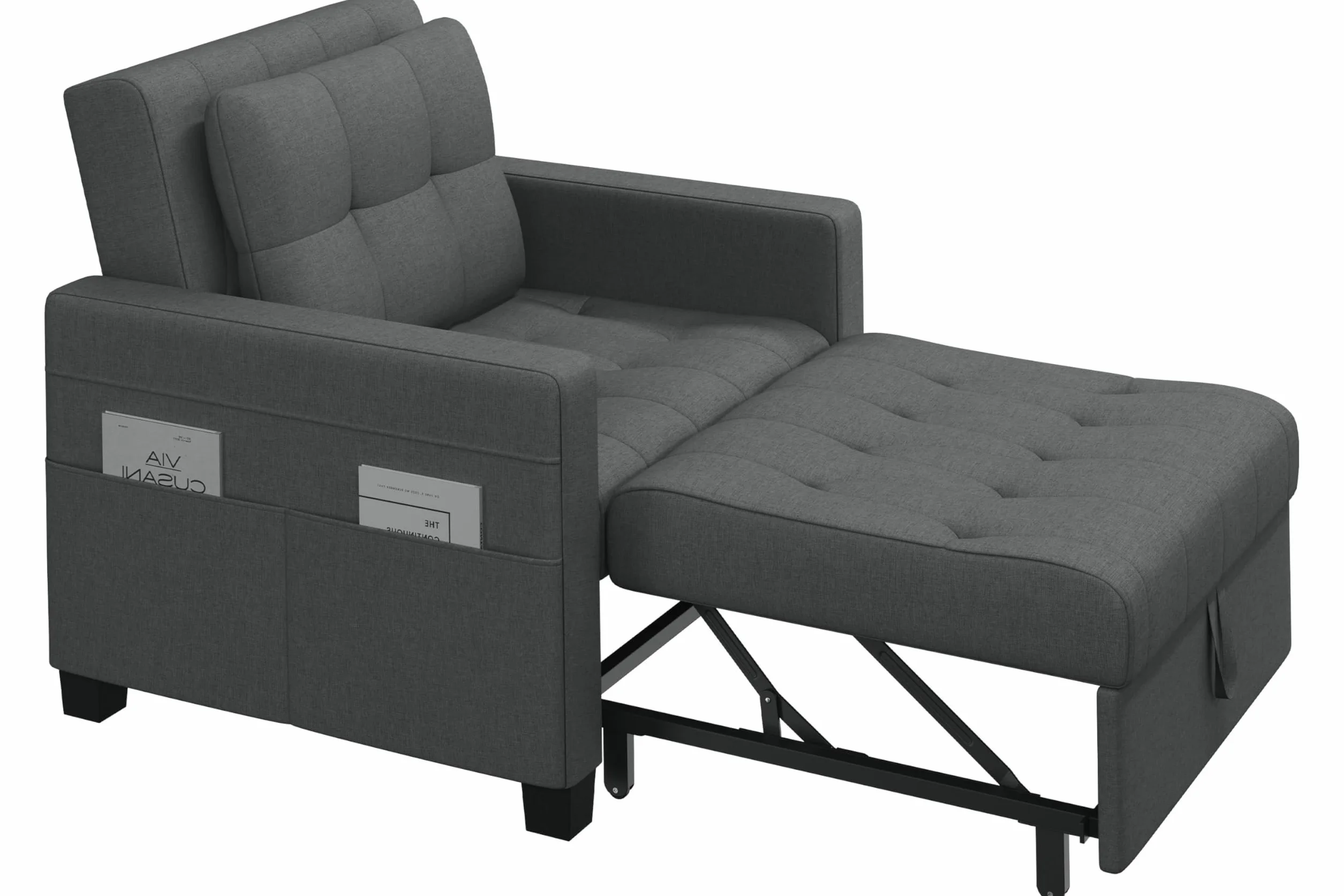 Yaheetech 3 En 1 Sofá Cama Sillón Relax Sofá Individual de 1 Plaza para Dormitorio Sala de Estar Apartamento Sofá con Respaldo Ajustable en 3 ángulo Gris Oscuro