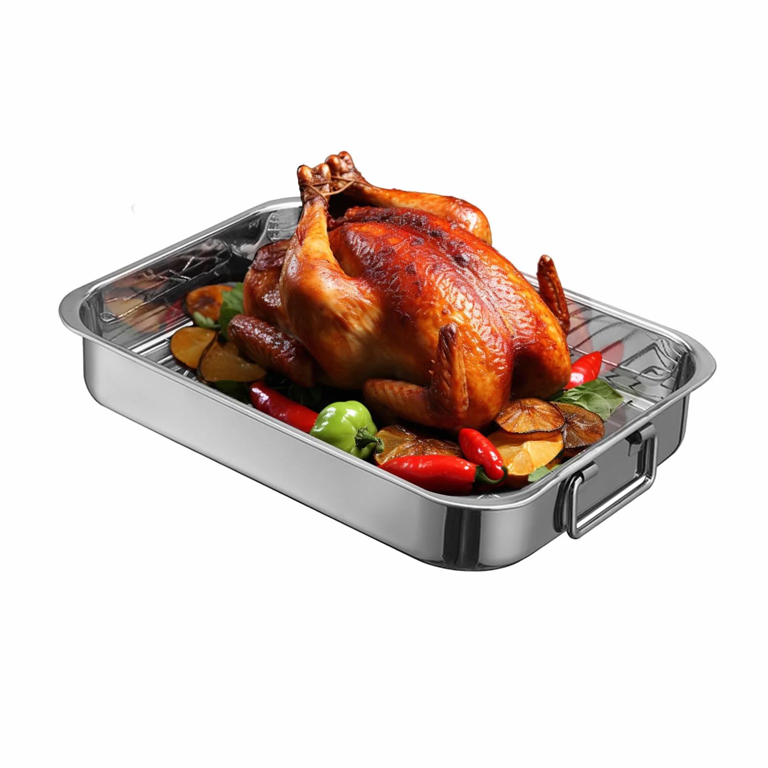 Bandeja Para Con Rejilla Utensilios de Cocina de Acero Inoxidable | Asador de Carne con Rejilla Para Cenas De Acción De Gracias Reuniones Familiares Principiantes Pollo Jamón