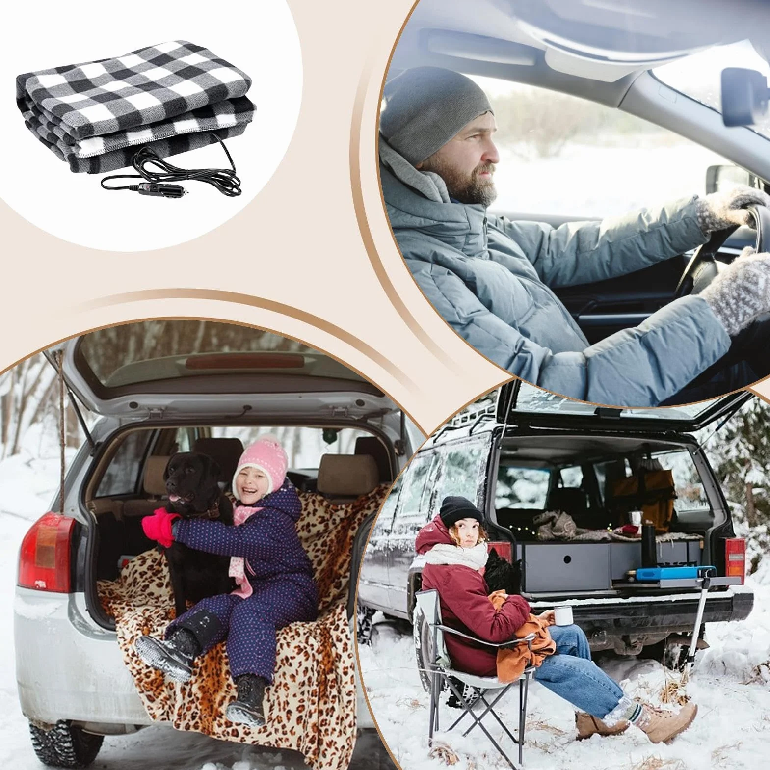 Manta Eléctrica para Automóvil Ajustable Suave con 3 Niveles | Manta de Calefacción 12V para Coche para Personas Mayores Hombres Mujeres Acampada Desplazamientos Viajes por Carretera