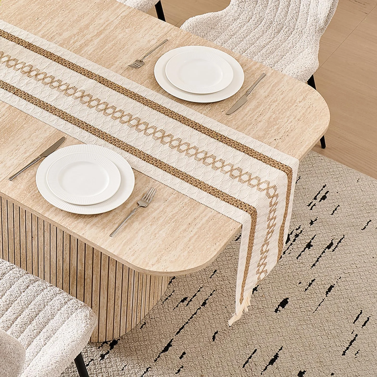 Mesa de Comedor Rectangular, Mesa de Cocina de 160 x 90 x 75 cm, con Capacidad para 4 a 6 Personas, Apta para Sala de Estar, Cocina y Comedor, Acabado en Travertino Amarillo