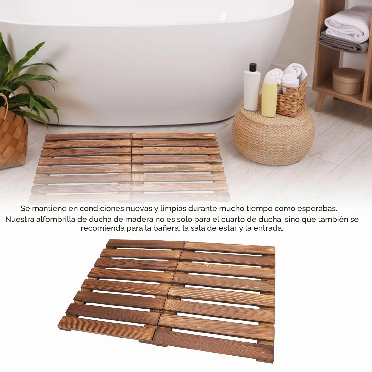 Alfombra de Ducha, Cubierta de Madera para Bañera, Alfombra de Ducha Plegable, 59 X 41,2 Cm, Versátil para Uso Interior y Exterior, Alfombra para Ducha y Sauna