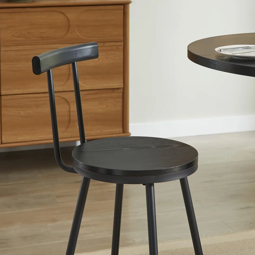 Juego de mesa de bar 3 piezas mesa redonda 2 taburetes madera robusta reposapiés metal