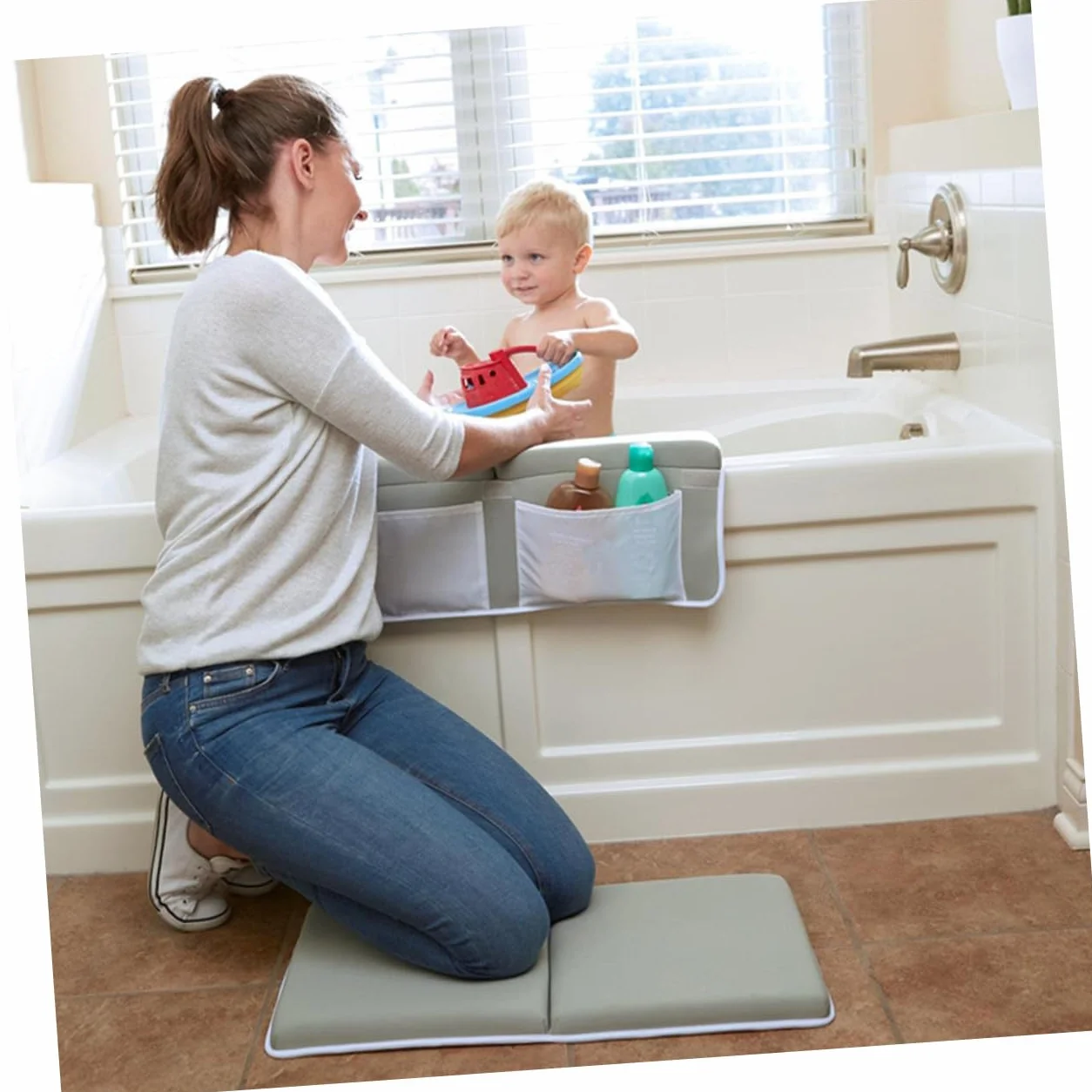 DOITOOL Alfombra Antideslizante Material Sbr para Baño Infantil Bolsillos Organizadores Adecuado para Rodillas y Codos Durante el Baño de Niños y Padres