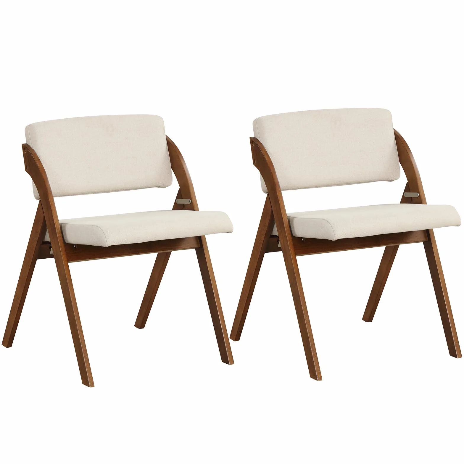 COSTWAY Juego de 2 Sillas de Comedor, Silla Plegable con Patas de Madera de Caucho, Asiento y Respaldo Acolchados, Silla de Cocina Portátil para Oficina y Cocina, 53 x 56 x 76 cm (Nogal y Beige)