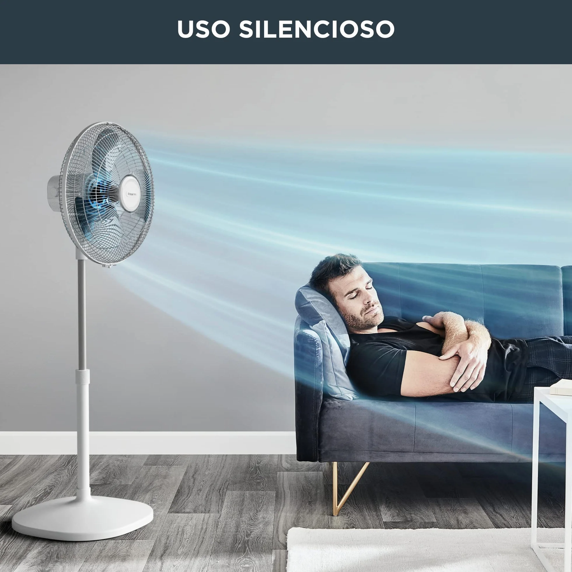 Rowenta Essential+ Ventilador de Pie Silencioso - Oscilación Automática, 3 Velocidades, Flujo de Aire 55 m³/min, Altura Ajustable hasta 140 cm, Bajo Consumo, Blanco (Reacondicionado)