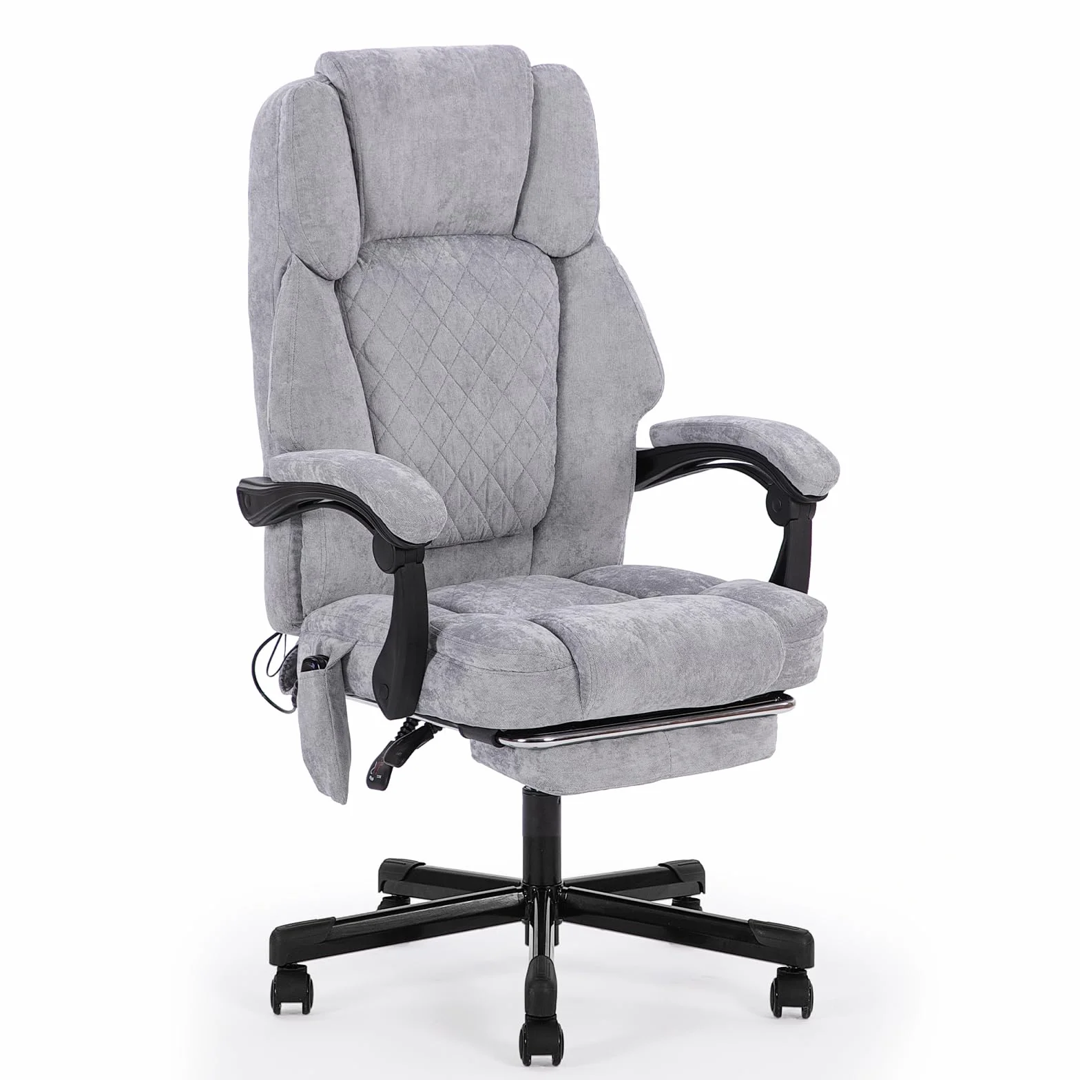 Silla de Oficina ergonómica, Silla con Masaje y calefacción, Silla giratoria con reposapiés, Muebles para despacho, Silla para Ordenador, sillón de Oficina, Tela (Gris)