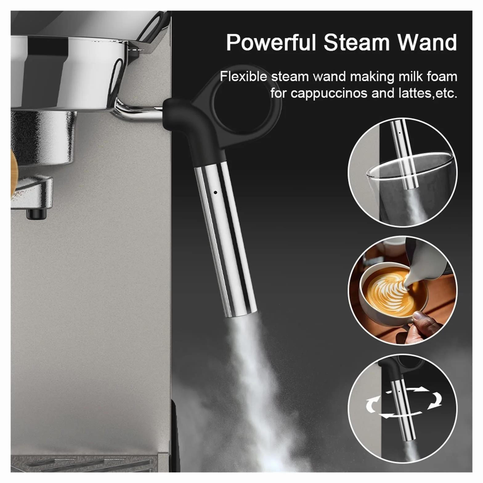 Cafetera semiautomática de 20 Bares con vaporizador Leche, Ideal para Espresso, Capuchino, Latte y Moca.