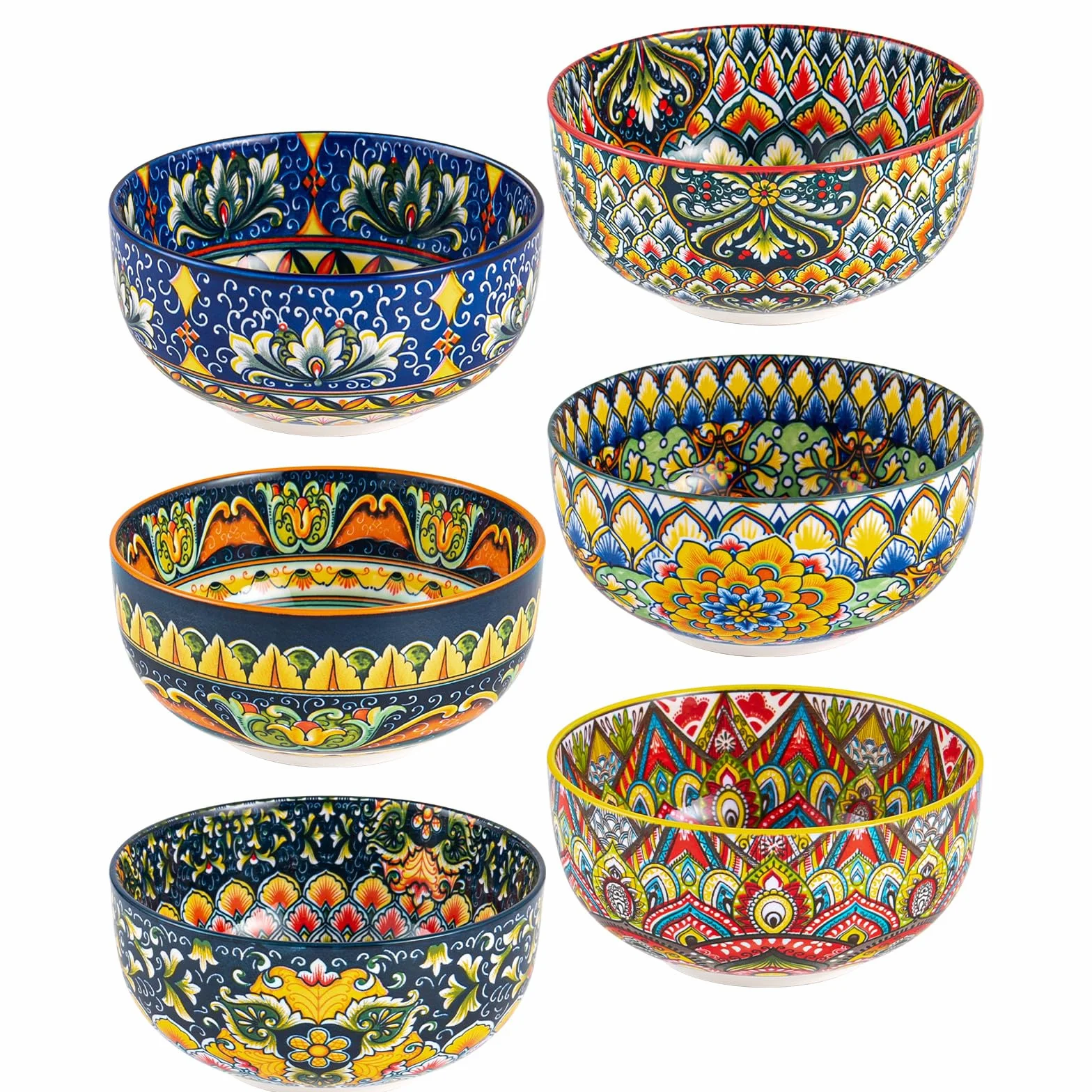 Henten Home Cuencos de Porcelana, 830ml Platos para Ensalada, Juego de Ensaladera Grande, Tazón de Frutas, Apto para Lavavajillas e Microondas, Estilo bohemio