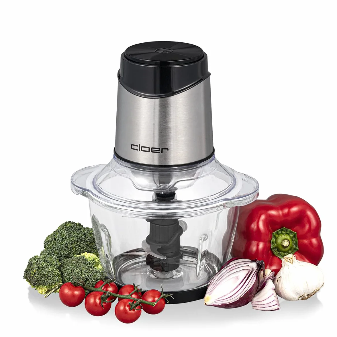 Cloer 6829 Multi Picadora Eléctrica, Cuchilla de Acero Inoxidable de 6 Cuchillas, para Picar y Mezclar Frutas, Verduras, Nueces, Carne, Aderezos y Salsas, 400 Vatios