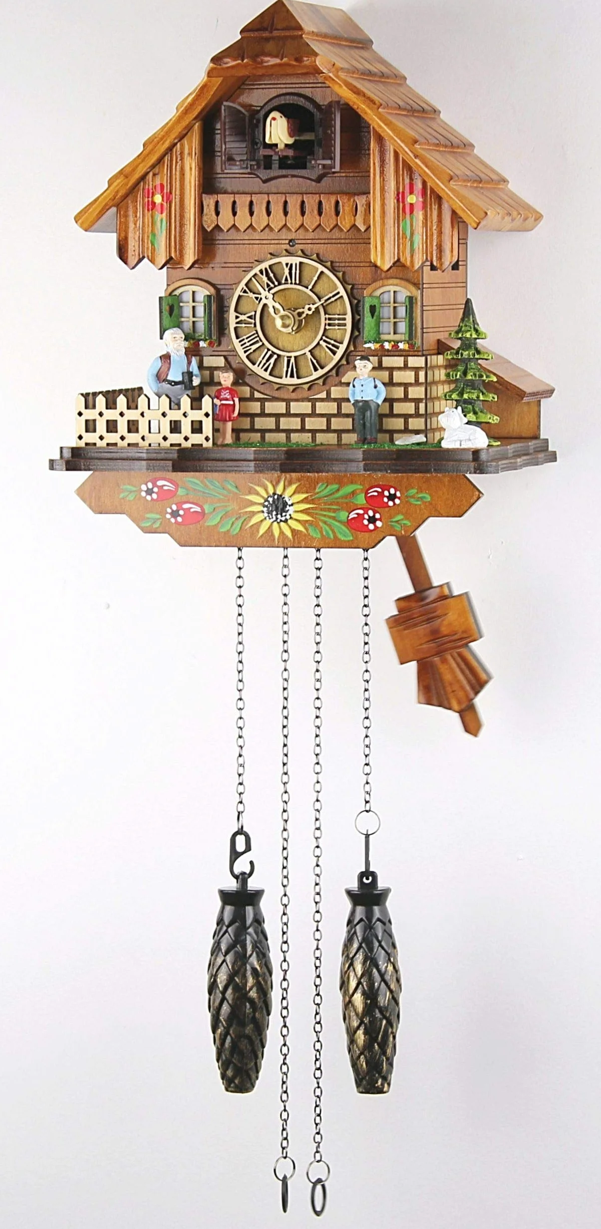 60830000 - Reloj de cuco de madera auténtica, mecanismo de cuarzo con pilas, con música, casita de Heidi II, 25 cm, 60830000