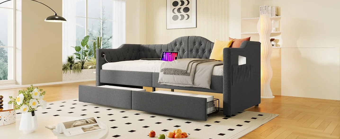 Fasba Diván con Almacenamiento Integrado y Puerto USB, Ideal para Habitaciones pequeñas y familias Modelo FCLYD-AB20424344G