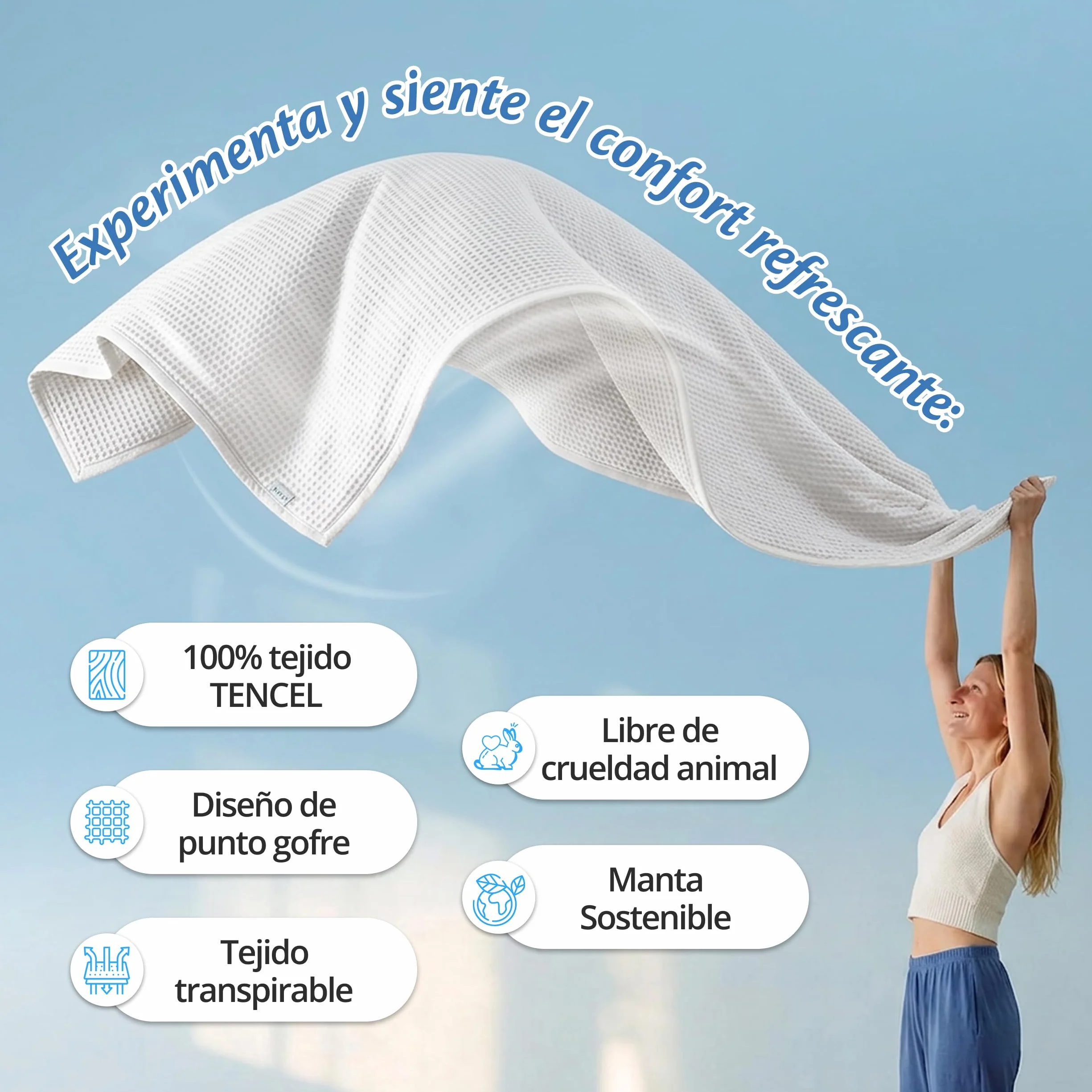 Manta Refrescante Ella - Manta Fría de Verano 200x200 cm, 100% Tencel, Certificado Oeko-Tex, para Sofás y Cama, Cooling Blanket Transpirable, Ligera y Suave