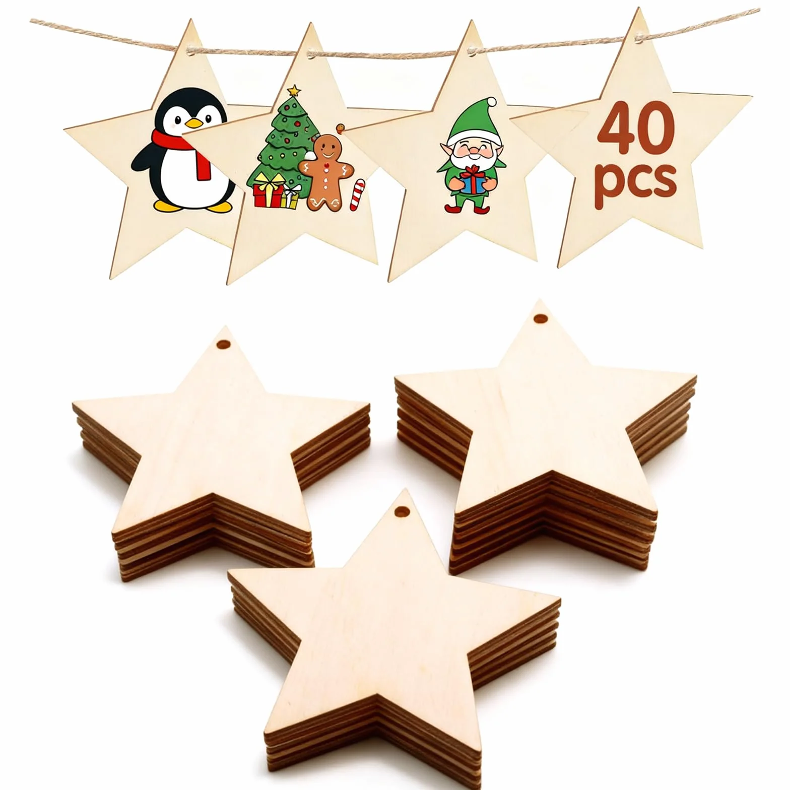 Colgantes de madera de Navidad estrella decoración para boda etiquetas de regalo manualidades