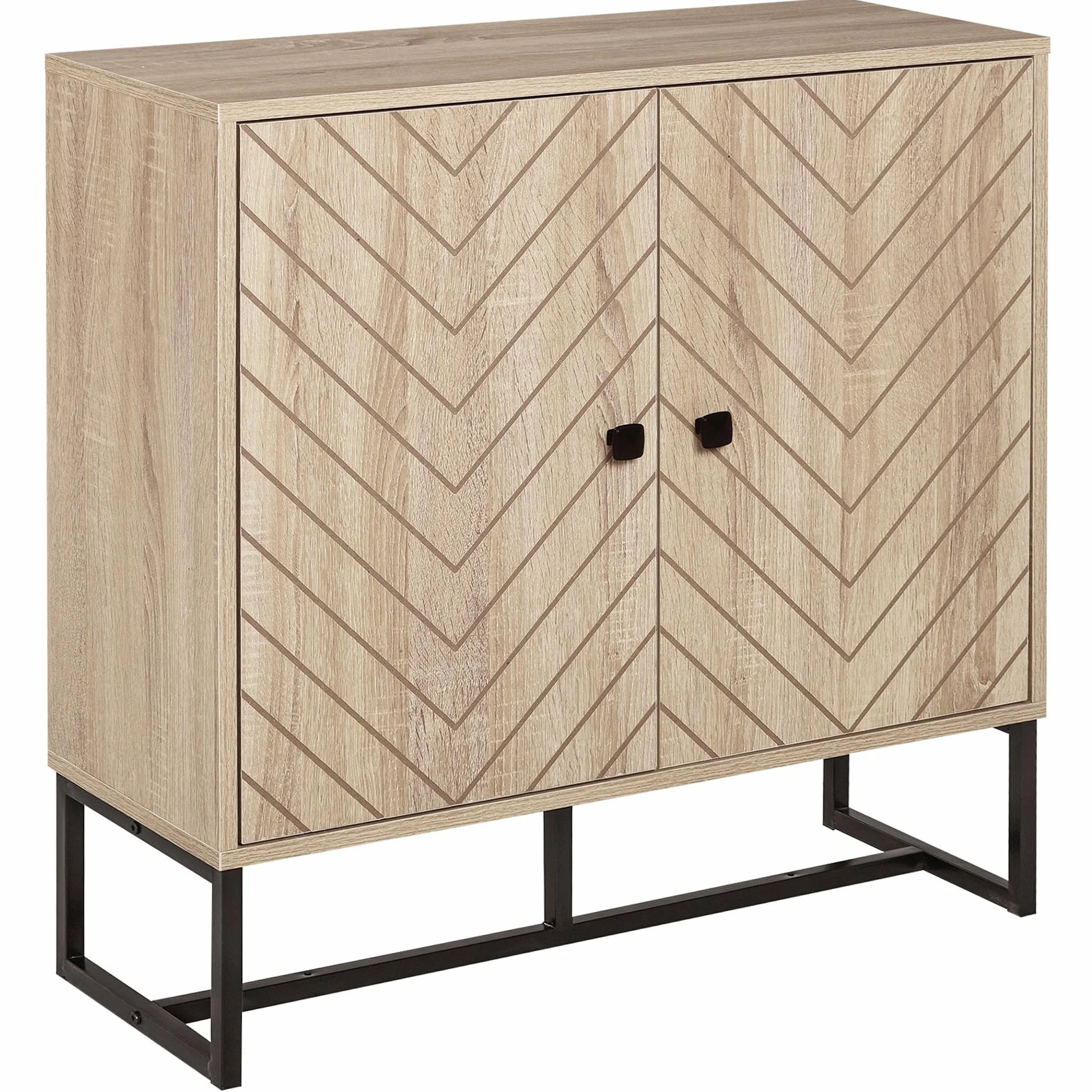 HOMCOM Aparador de 2 Puertas Diseño Chevron 80x29,5x80 cm Roble | Aparador de Salón, Estantes Ajustables, Patas de Metal, Armario para Cocina, Entrada, Dormitorio