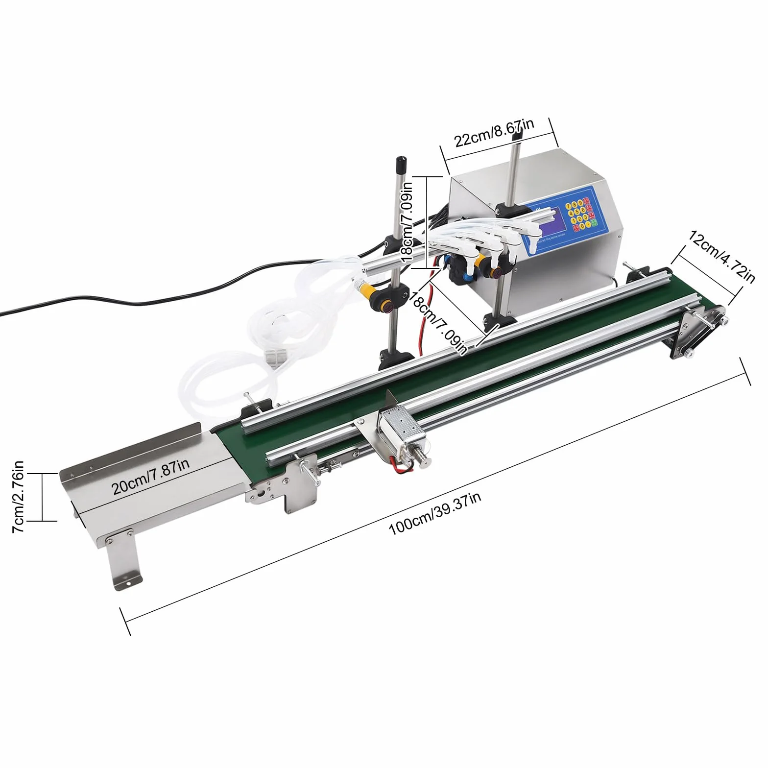 Máquina de llenado con cinta transportadora máquina de llenado automática para líquidos Bomba de membrana 10-500ml boquillas de llenado ajustables para botellas 20-90 mm adecuado para bebidas vinos