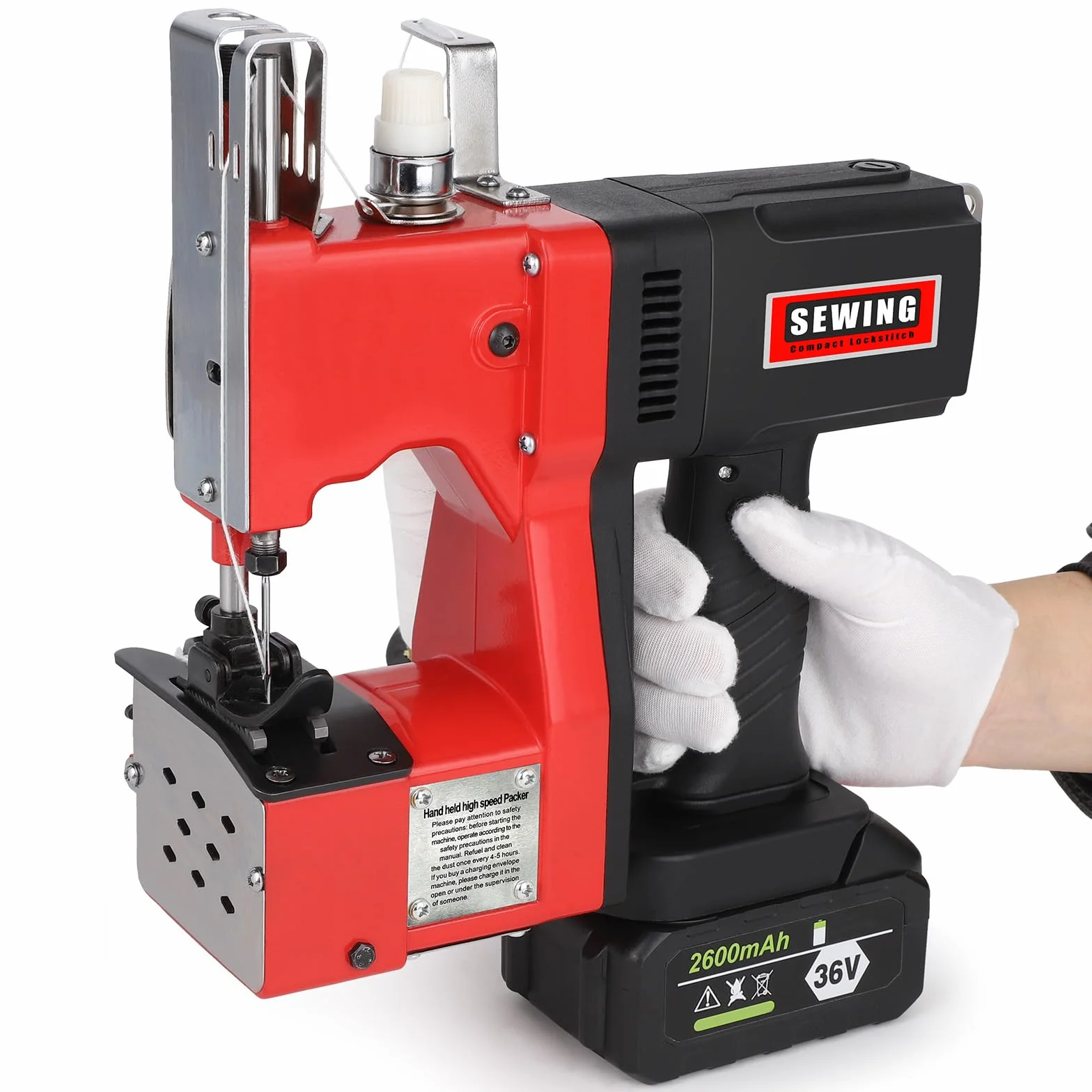 Máquina de coser eléctrica portátil con batería, 210 W, máquina de coser bolsa eléctrica, bolsa de embalaje eléctrica para bolsa de tejido/bolsa de papel/bolsa de arena/bolsa de yute/cuero