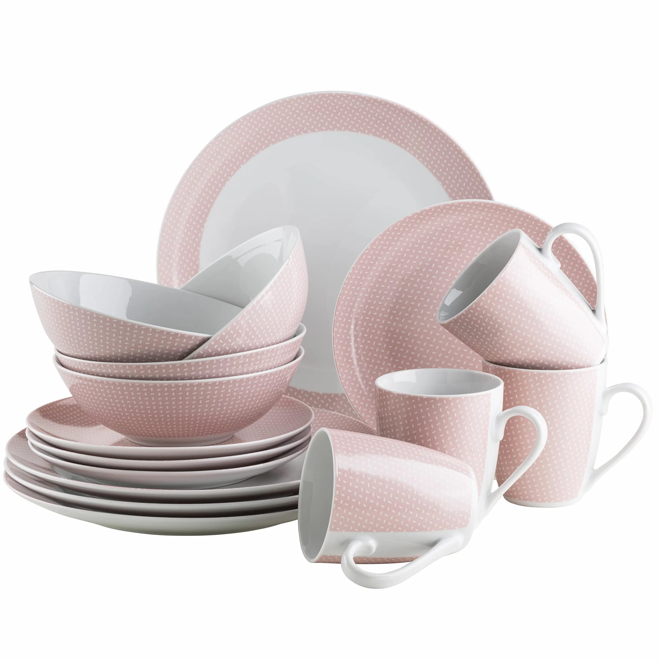 MÄSER Kitchen Time II - Vajilla para 4 personas (porcelana, 16 piezas), color rosa