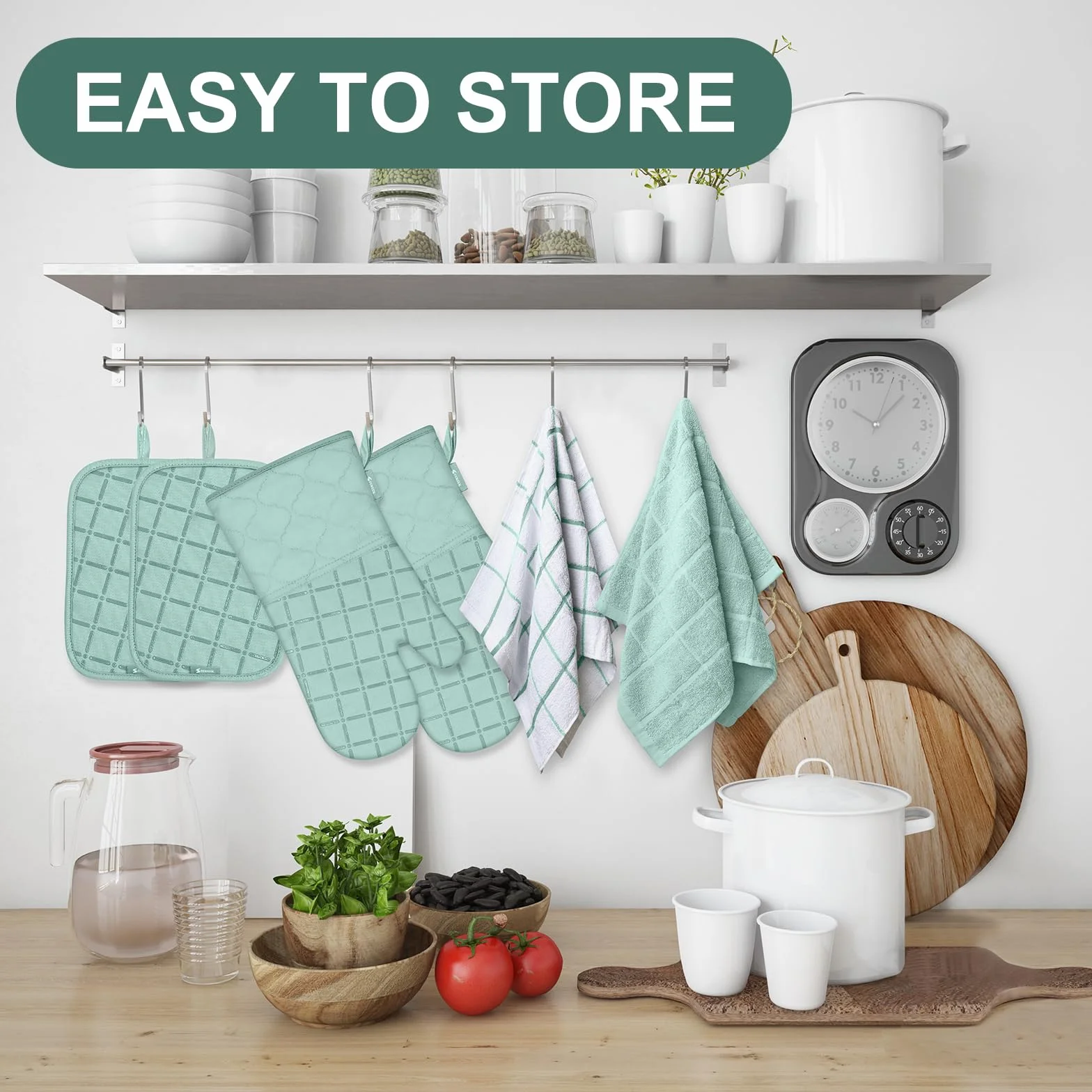 Juego de manoplas de horno para ollas, toallas de cocina y paños de cocina, guantes de cocina, paños de cocina, resistentes al calor a 500 grados, con superficie de silicona antideslizante para