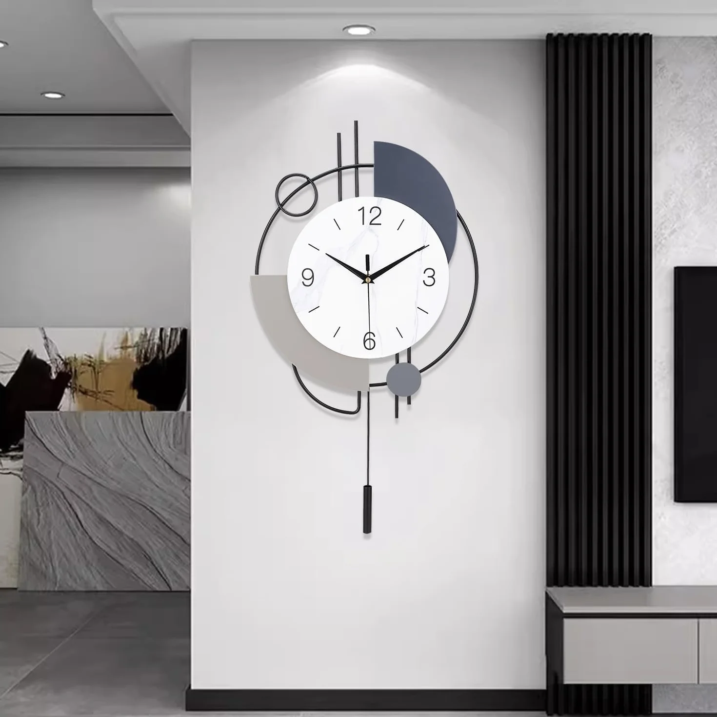 Relojes de pared para decoración de sala de estar, relojes de pared decorativos grandes, funcionan con pilas para dormitorio, cocina, oficina, casa, reloj de pared grande de metal con péndulo,