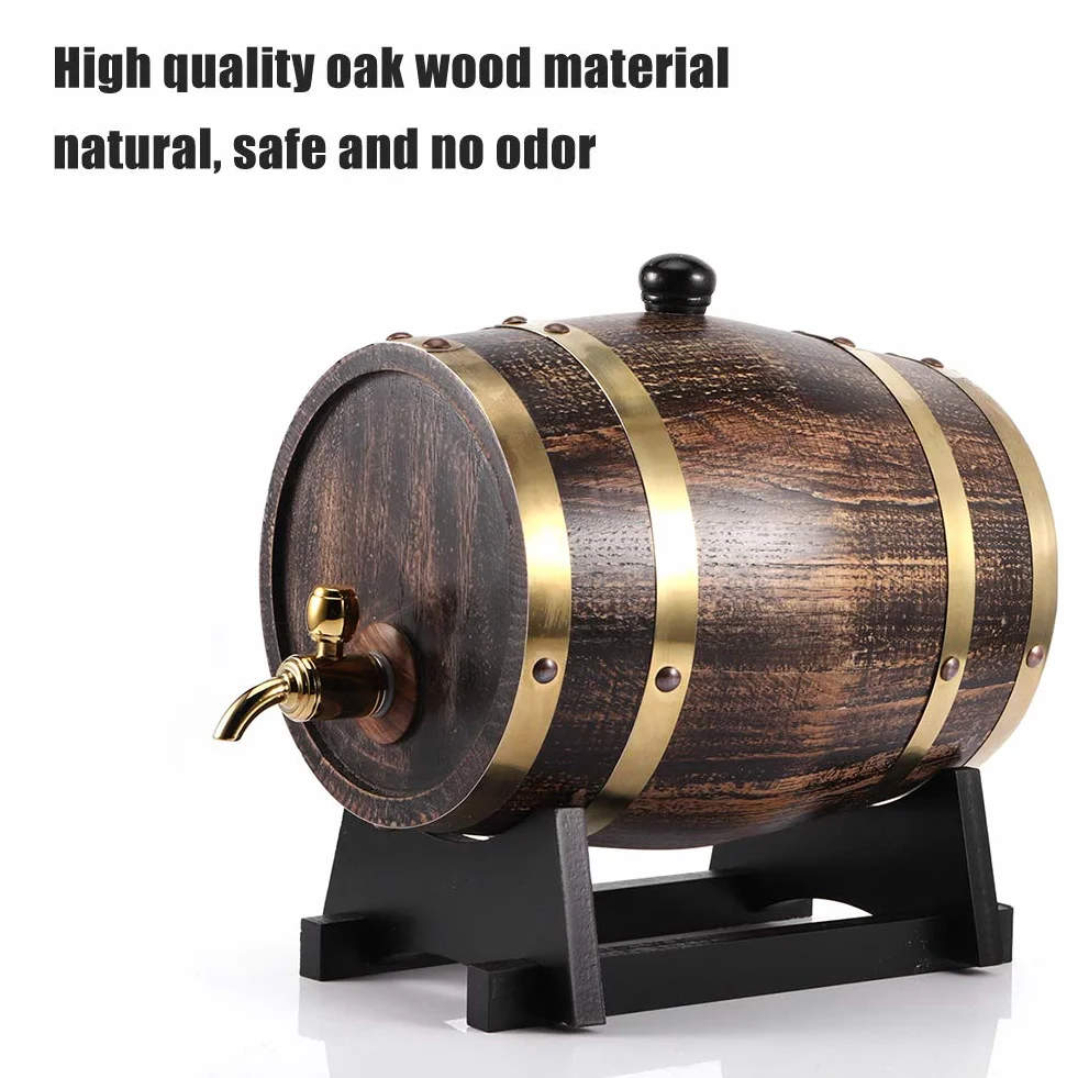 ciciglow Barril de Vino, 3L Estilo Retro Madera de Roble 3L Barril de Vino de Madera para Vino Brandy Whisky Barril de Barril