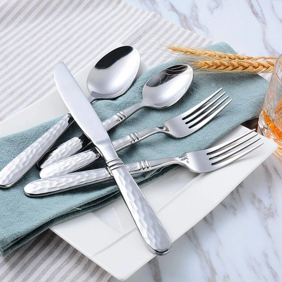Genérico Juego De Cubiertos De Acero Inoxidable, 20 Piezas De Cubiertos para 4 Personas, Cubiertos Aptos para Lavavajillas, Cubiertos con Mango De Rejilla, Cubiertos De Banquete De Alta Gama