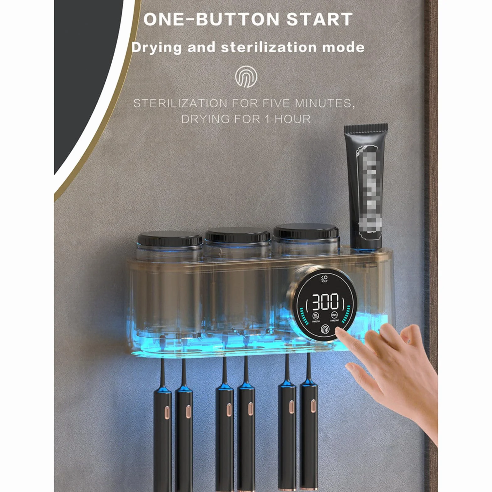 Soporte Inteligente para Cepillo de Dientes, esterilizador de Pasta de Dientes de Secado automático, Set de Accesorios de baño para el hogar con dispensador de Pasta de Dientes,Black-C