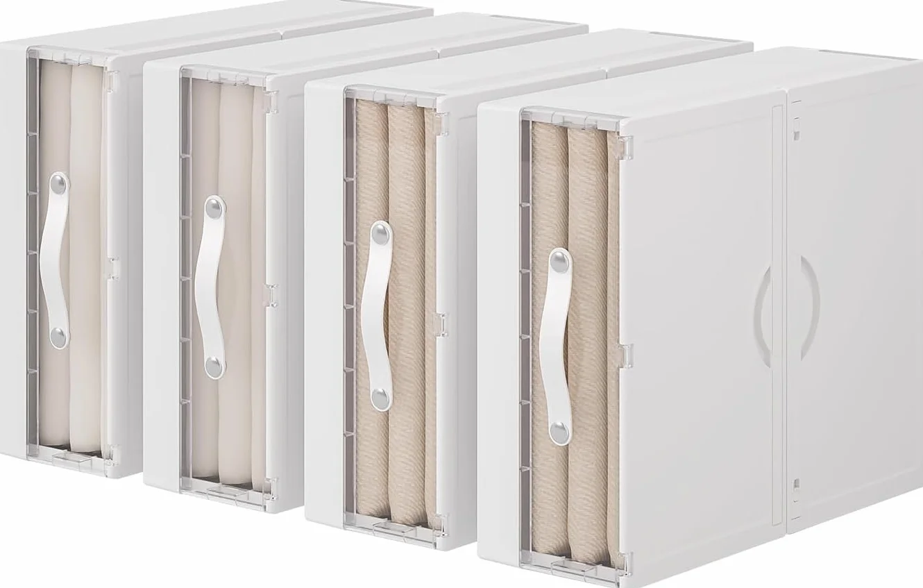 GUDEMAY 3 Piezas Contenedores Almacenaje Debajo de Cama Plásticos | Caja organizador armario Apilable| Organizadores de Armarios para Toallas, Ropa, Mantas