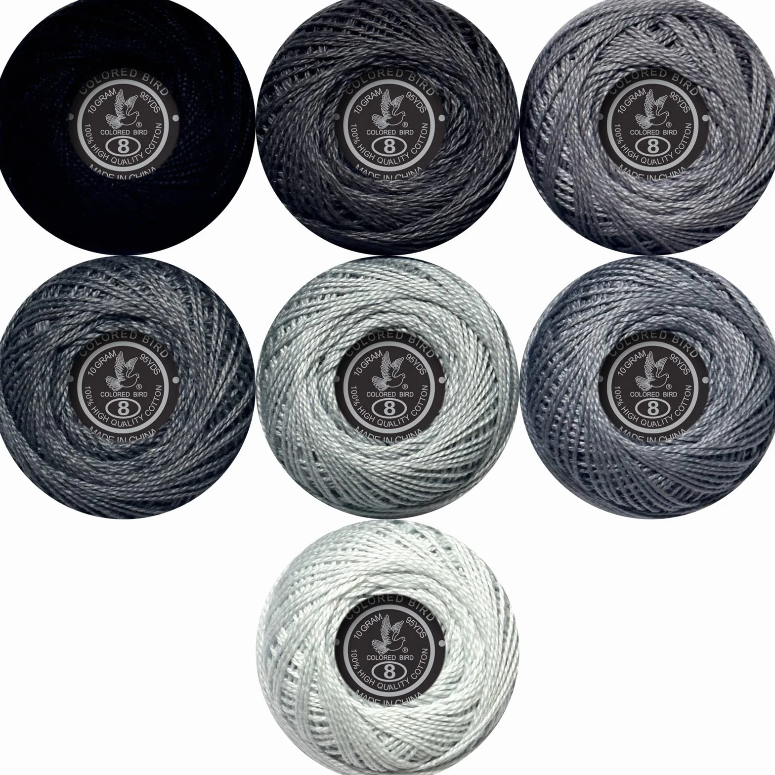 Hilo de ganchillo clásico suave de 7 colores, hilo de ganchillo tamaño 8, hilo de algodón de 2 capas para ganchillo, bordado a mano de punto de cruz, degradado gris Beaver