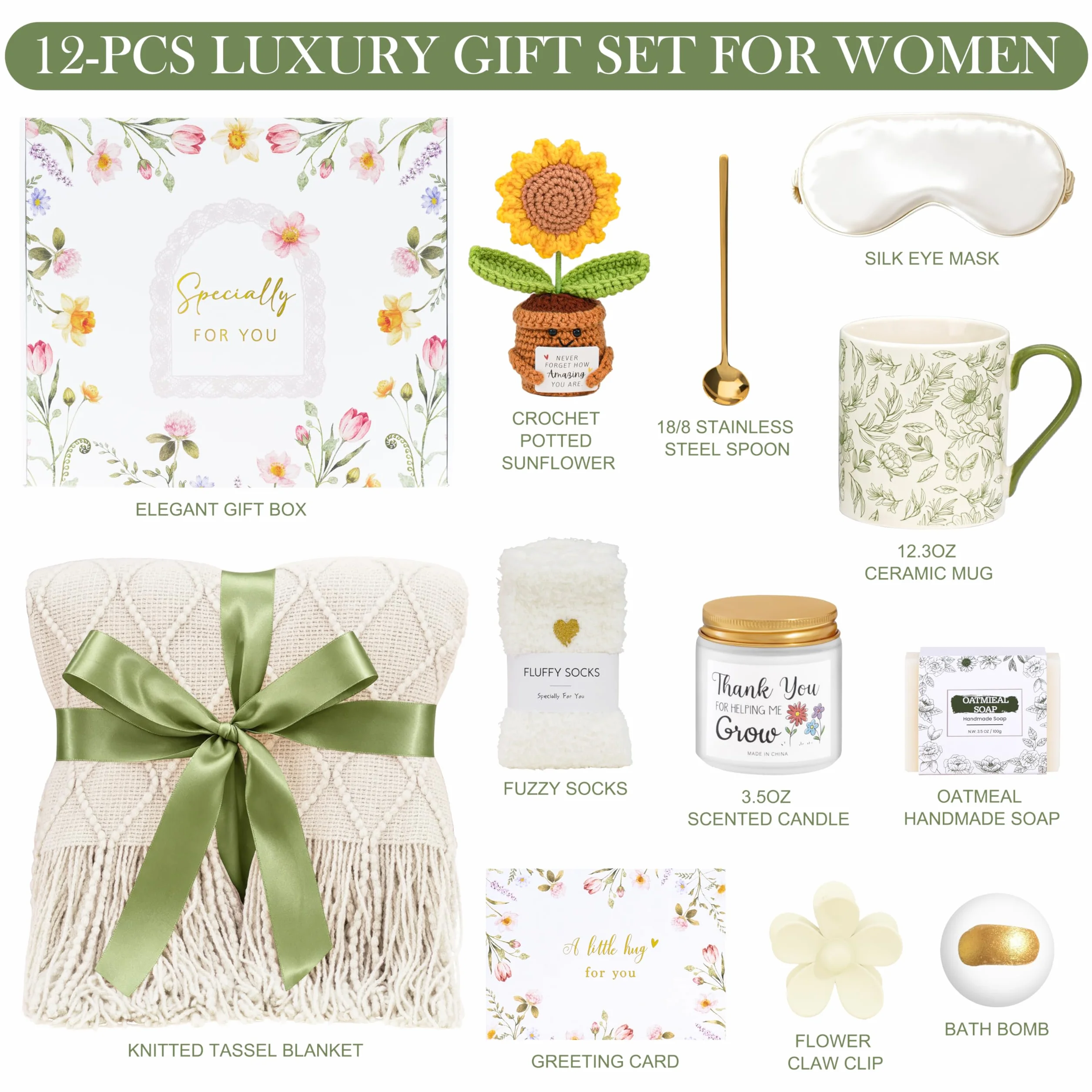 Regalos de cumpleaños para mujeres, paquete de cuidado personal Get Well Soon, canastas de regalo de color marfil, juego de regalo de condolencias, regalos únicos de Navidad para mujeres, mamá, su