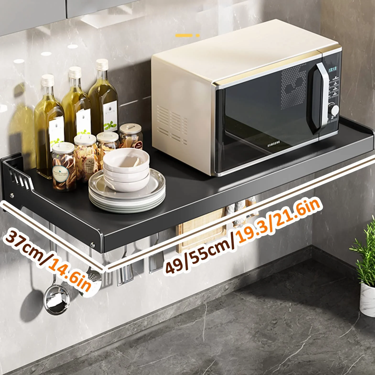 Estante para horno microondas montado en la pared, estante que ahorra espacio para horno eléctrico y microondas | Solución de almacenamiento conveniente