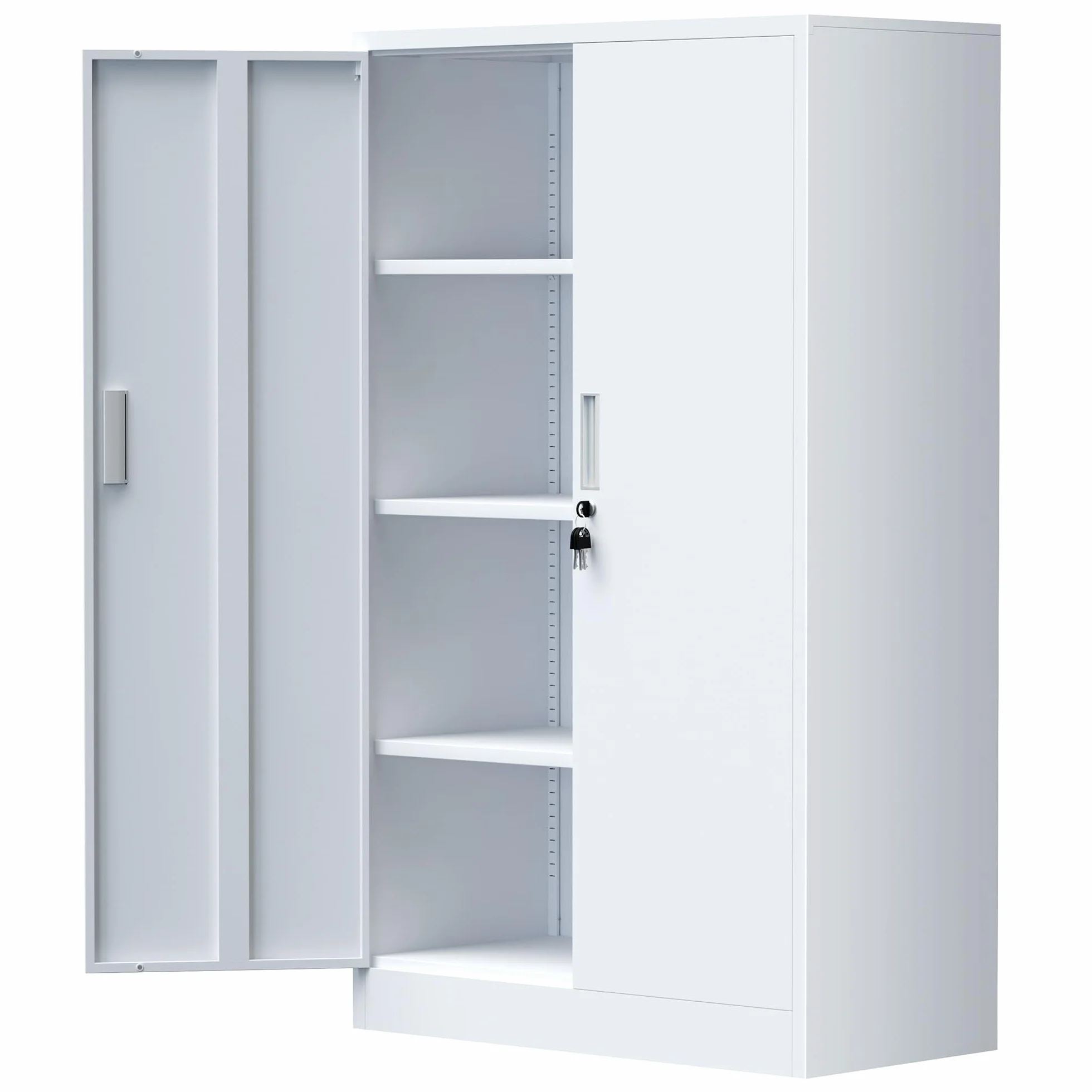 Armario archivador de oficina de metal, armario de almacenamiento de metal con puertas con cierre y 3 estantes ajustables, 136 x 80 x 40 cm, color blanco