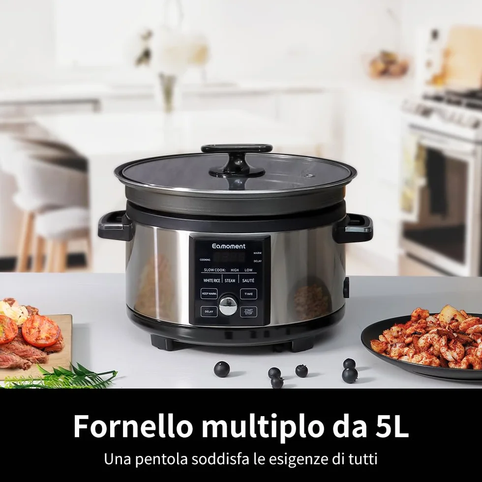 Olla de cocción lenta programable 5L, multicocción eléctrica 4 en 1