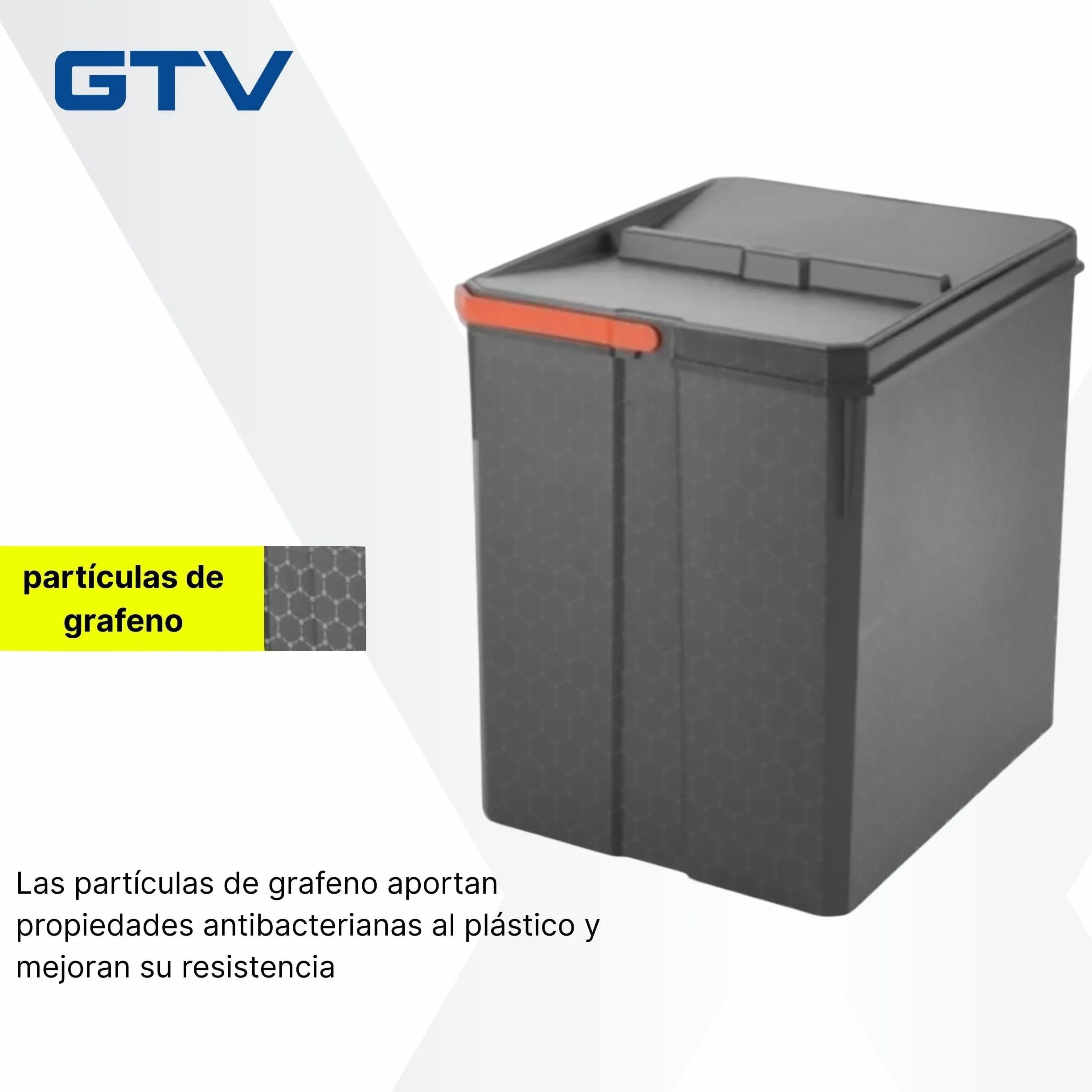 GTV - Juego de cubos de basura AxiSpace para cajones y armarios con ancho de 600 mm, juego compuesto por 2 recipientes de 15 l, 2 x 7 l, cubo de basura de plástico con partículas de grafeno, color