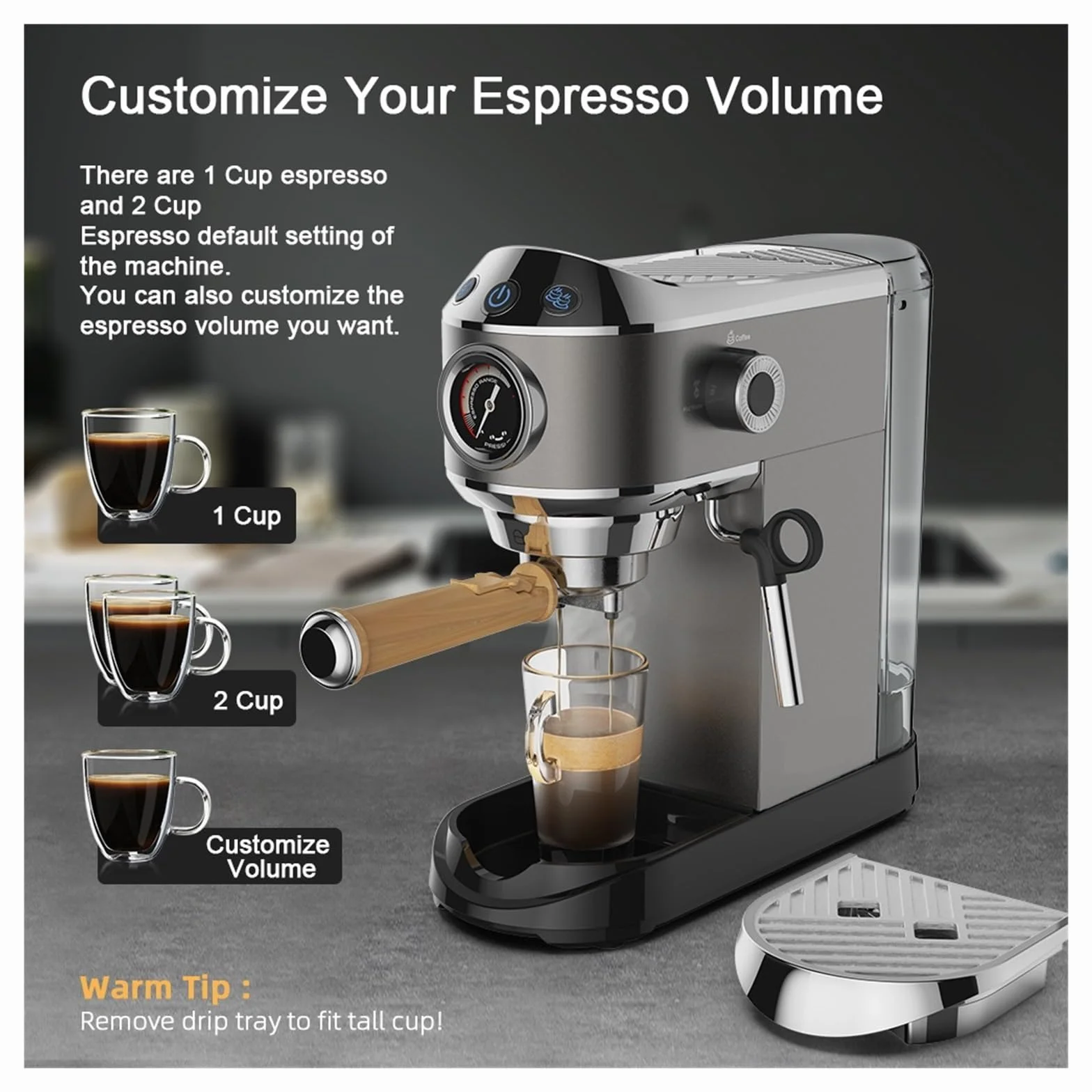 Cafetera semiautomática de 20 Bares con vaporizador Leche, Ideal para Espresso, Capuchino, Latte y Moca.