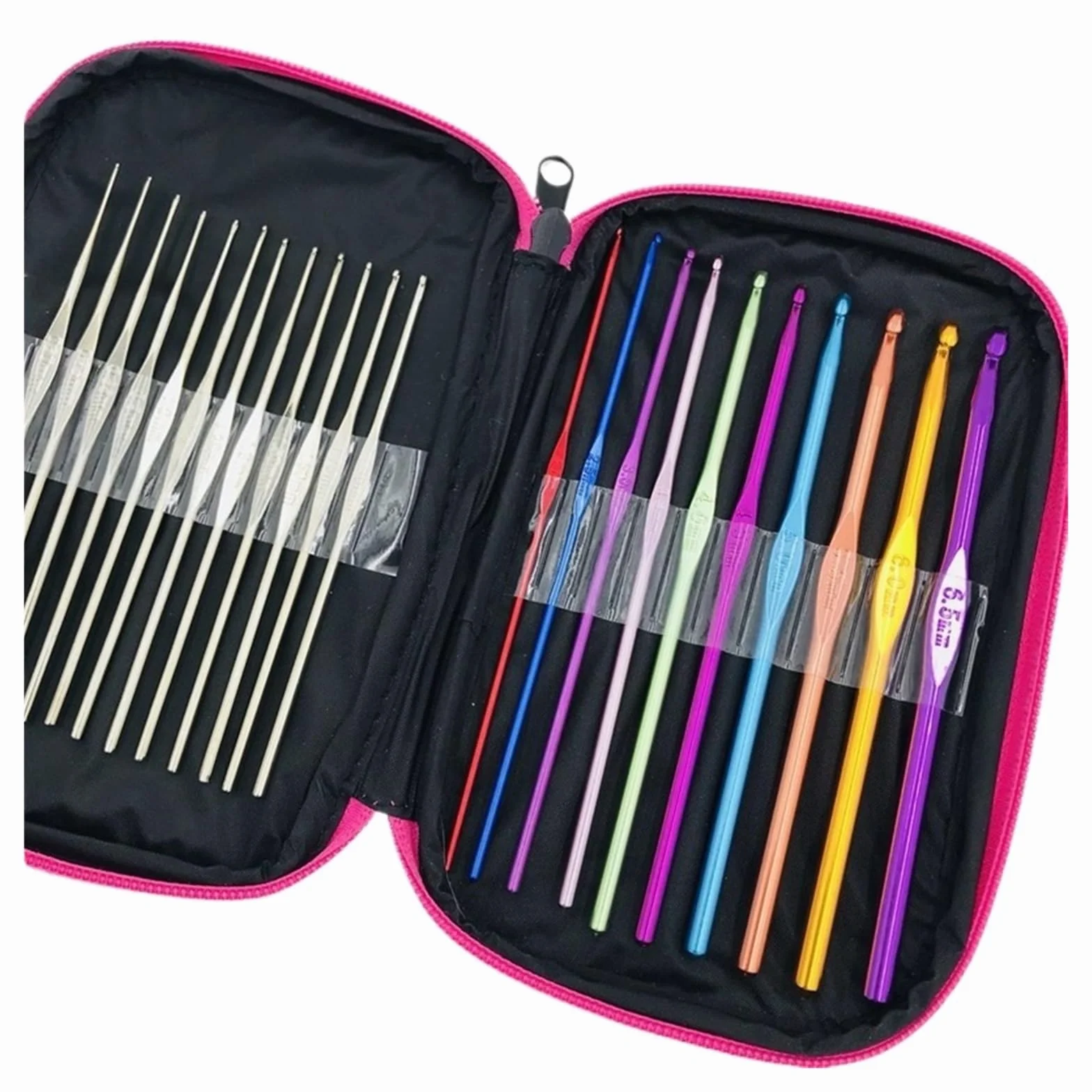 Juego de agujas de ganchillo Manual DIY Gancho Lana Color Aluminio Kit de Ganchillo Traje 22 Metal 100 Piezas Conjunto Rojo Bordado