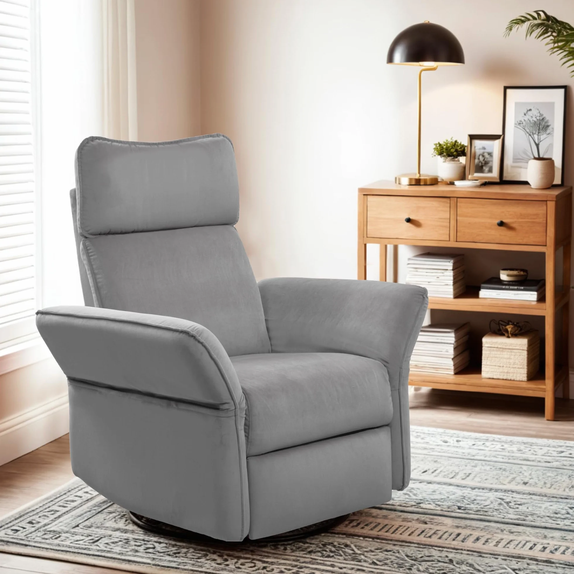 FLEXISPOT Cradle Sillón Relax, Sillon Eléctrico con Función Reclinable, Chaises Longues, Sillón Giratorio TV con Balancín, Reposacabezas 3D, Reposabrazos Ajustable, Respaldo Ajustable para Salón, Gris
