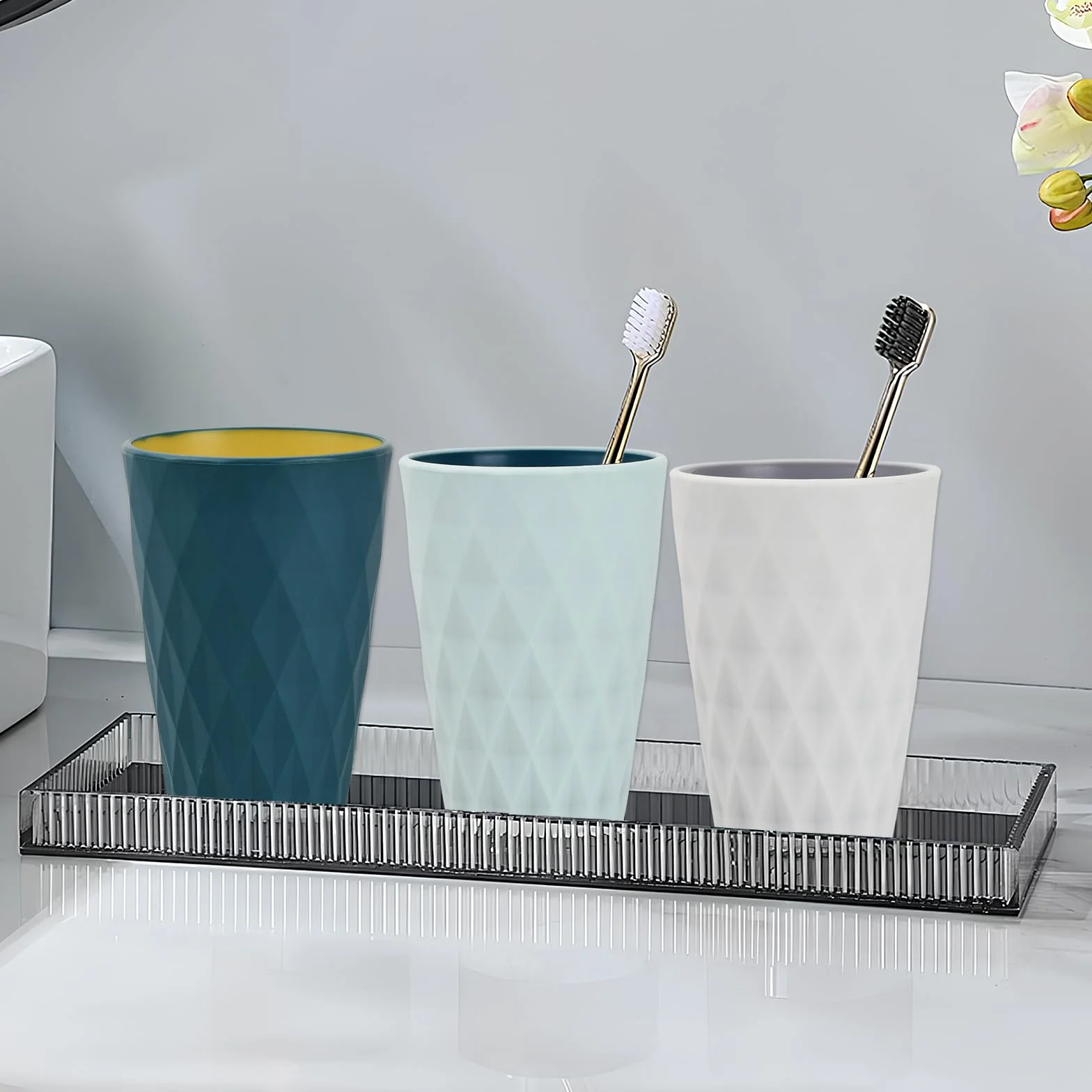 Vasos para Cepillos de Dientes, Taza de Plástico para Baño Estilo Nórdico, Juego de 4 para Viaje y Camping