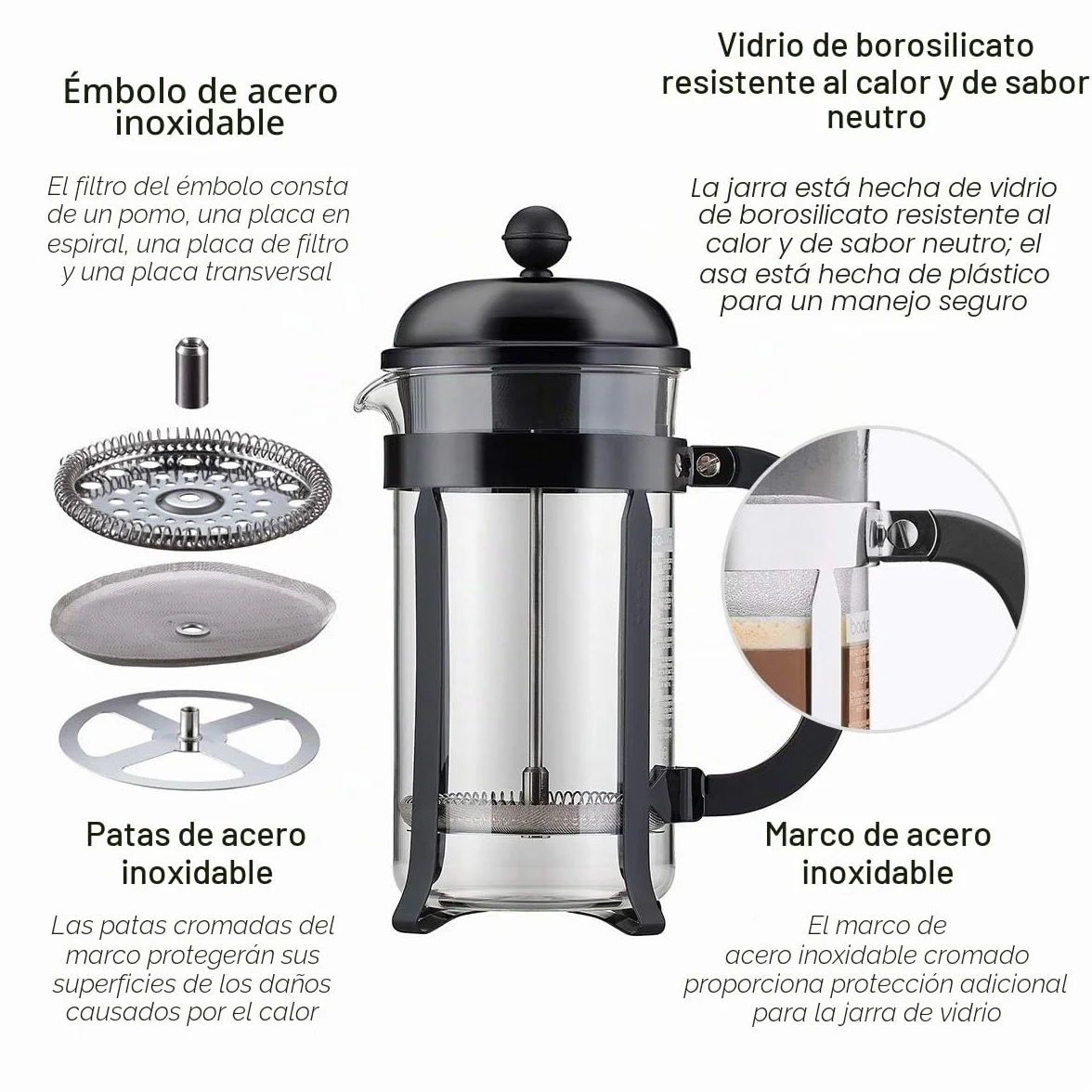 Bodum - 1928-913 - Chambord - Cafetera 8 tazas - 1.0 l - color blanco crema