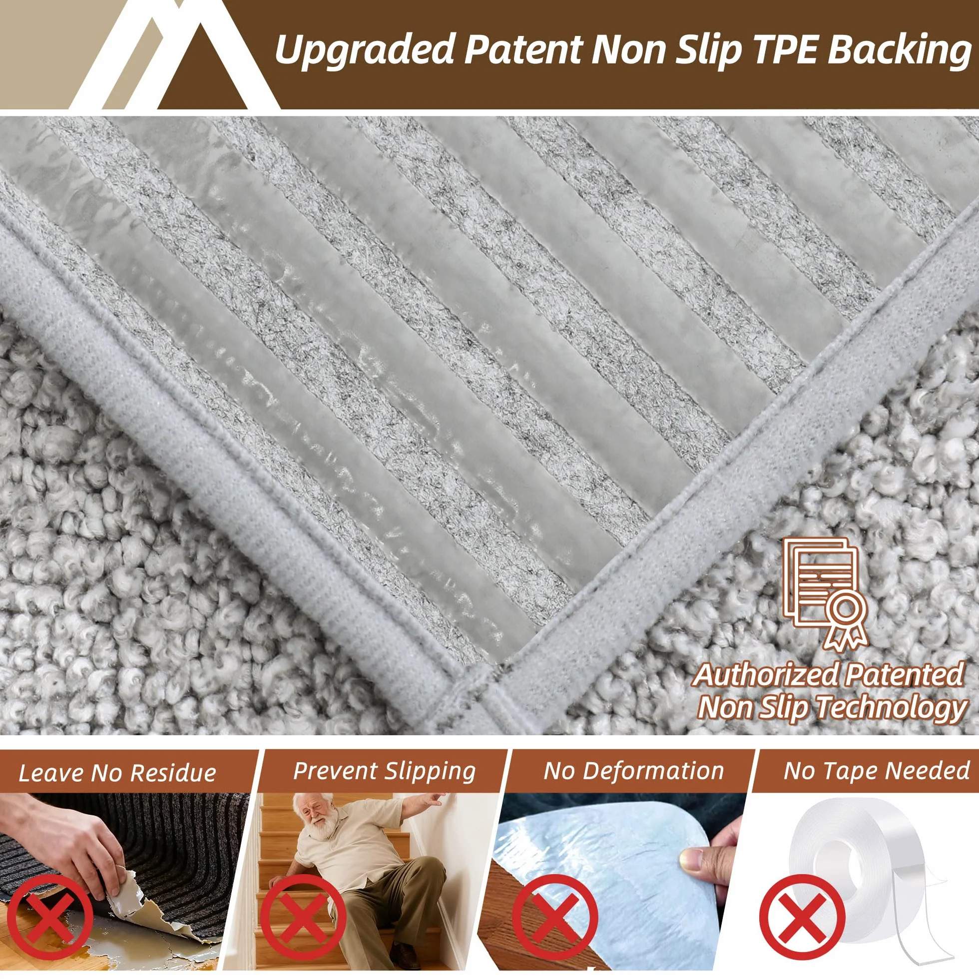 COSY HOMEER Alfombrillas para escalones interiores, 70 x 22 cm, 15 unidades, autoadhesivas, alfombra para escaleras antideslizantes, parte trasera de elastómero termoplástico, lavables a máquina, 100%