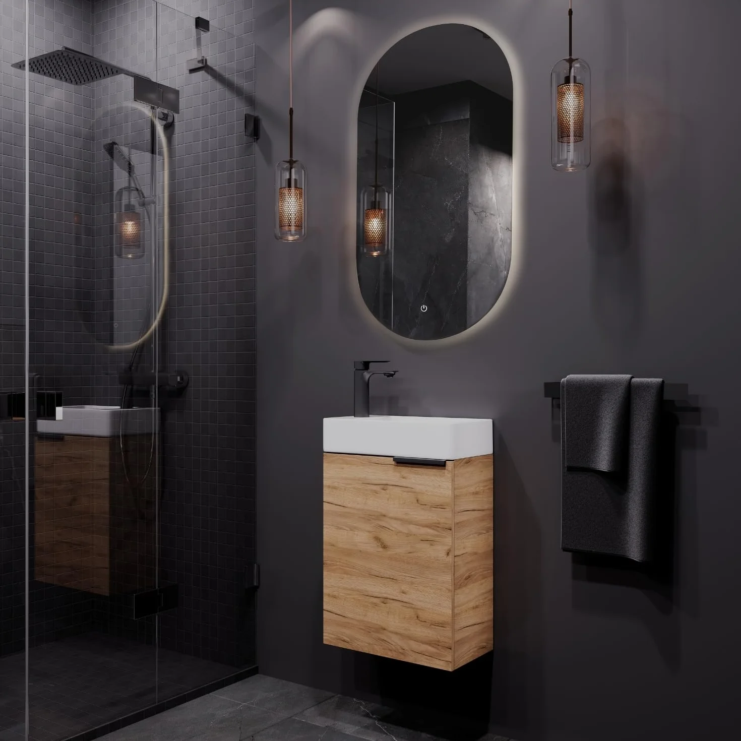Planetmöbel Mueble Bajo Lavabo con Espejo Set 40 cm Roble Dorado