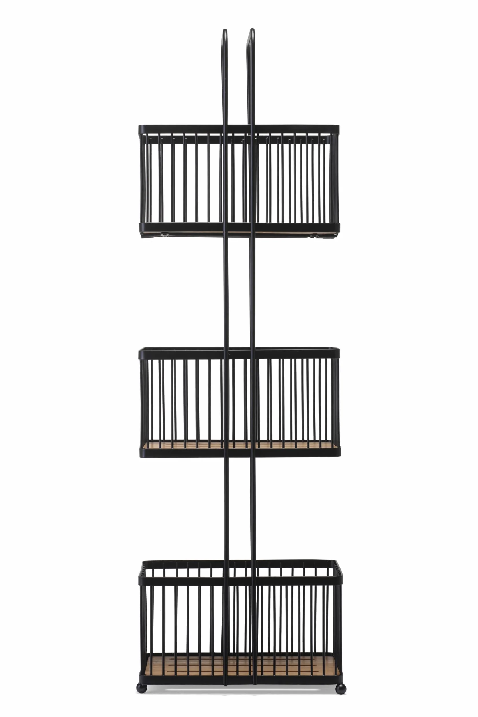 Croydex Organizador de almacenamiento de tres niveles, color negro y bambú, estantes de almacenamiento de baño independientes, cestas profundas, 22 pulgadas de profundidad x 15 pulgadas de ancho x 726 | Cesta de baño independiente | Cestas de alambre prof