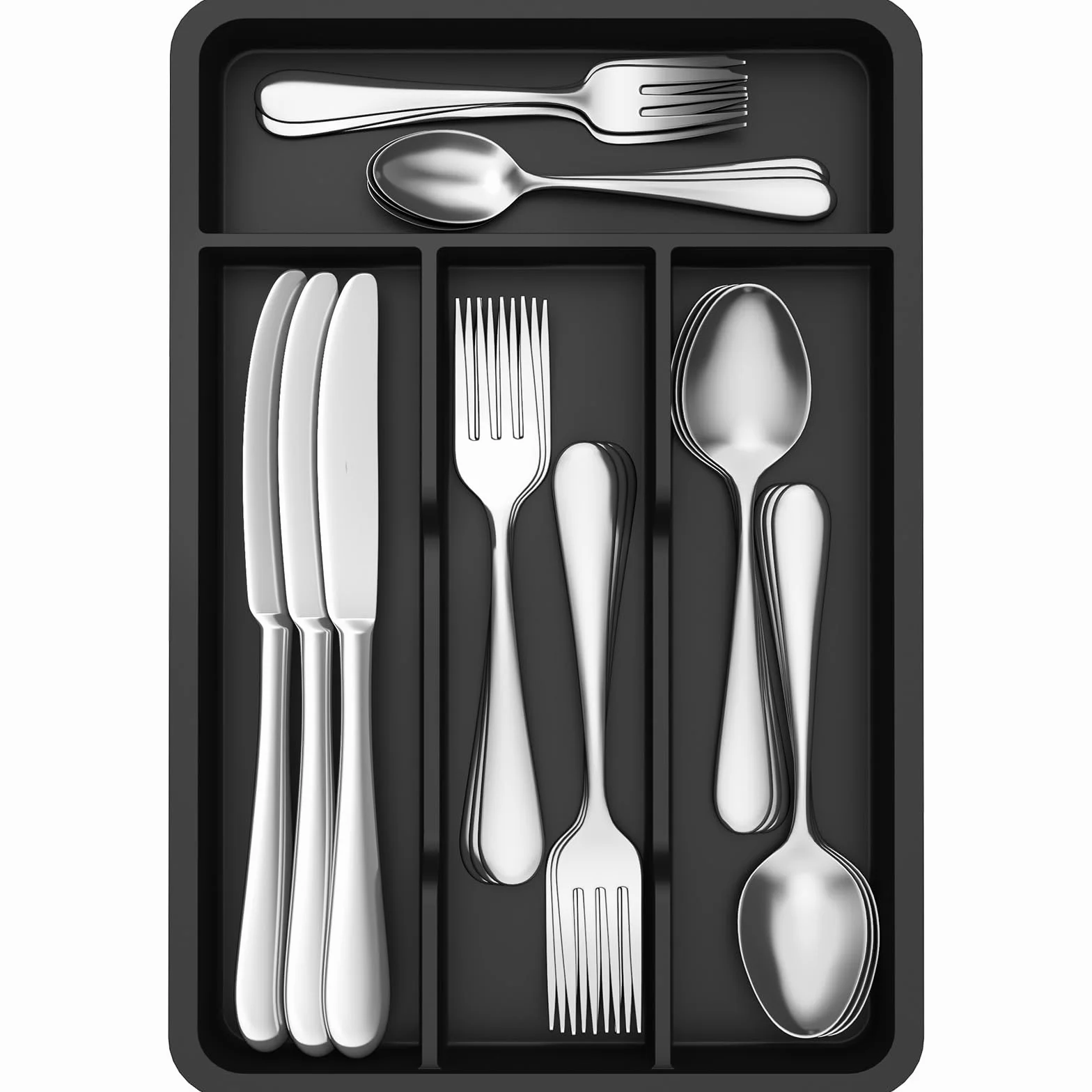 Lifewit Bandeja para Cubiertos 4 Compartimentos 19,8x31,5 cm Organizador Cajón Cocina Plástico Negro